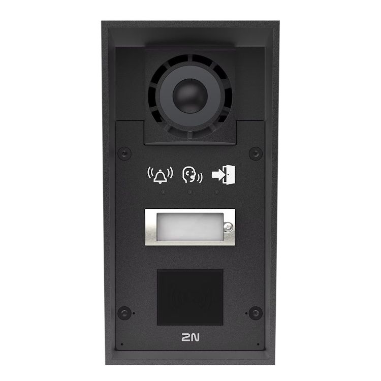 De 2N IP Force 2.0 (9151301RP) audio intercom met 1 verlichte knop en pictogrammen die klaar is voor een kaartlezer