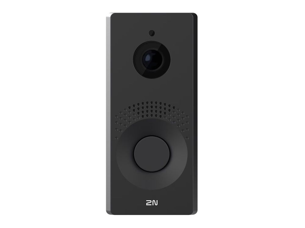 Voorkant van de 2N IP One zwart video intercom met drukknop en full HD camera