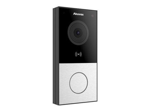 De Akuvox E12W Smart SIP Video intercom zilvergrijs met WiFi en 1 drukknop schuin van linksvoor
