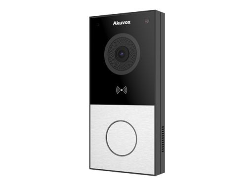 De Akuvox E12W Smart SIP Video intercom zilvergrijs met WiFi en 1 drukknop schuin van rechtsvoor
