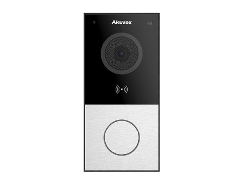 Voorkant van de Akuvox E12W Smart SIP Video intercom zilvergrijs met WiFi en 1 drukknop