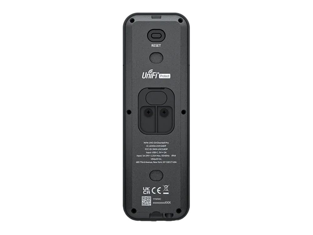 Achterkant en montageplaat van de Ubiquiti UniFi Protect G4 Doorbell Pro videodeurbel