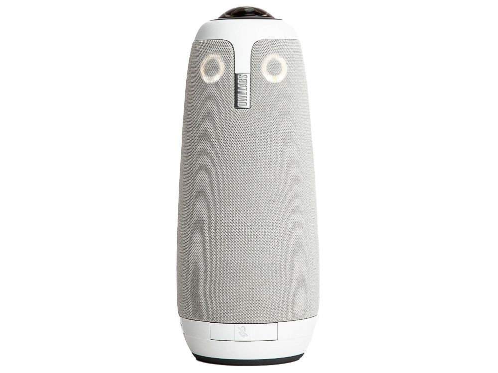 Voorkant van de witte Owl Labs Meeting Owl 3 360° all-in-one videoconference oplossing