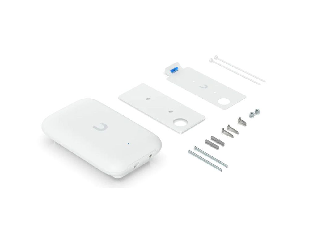 Verpakkingsinhoud van het Ubiquiti Swiss Army Knife Ultra UK-Ultra WiFi 5 access point met montagemateriaal