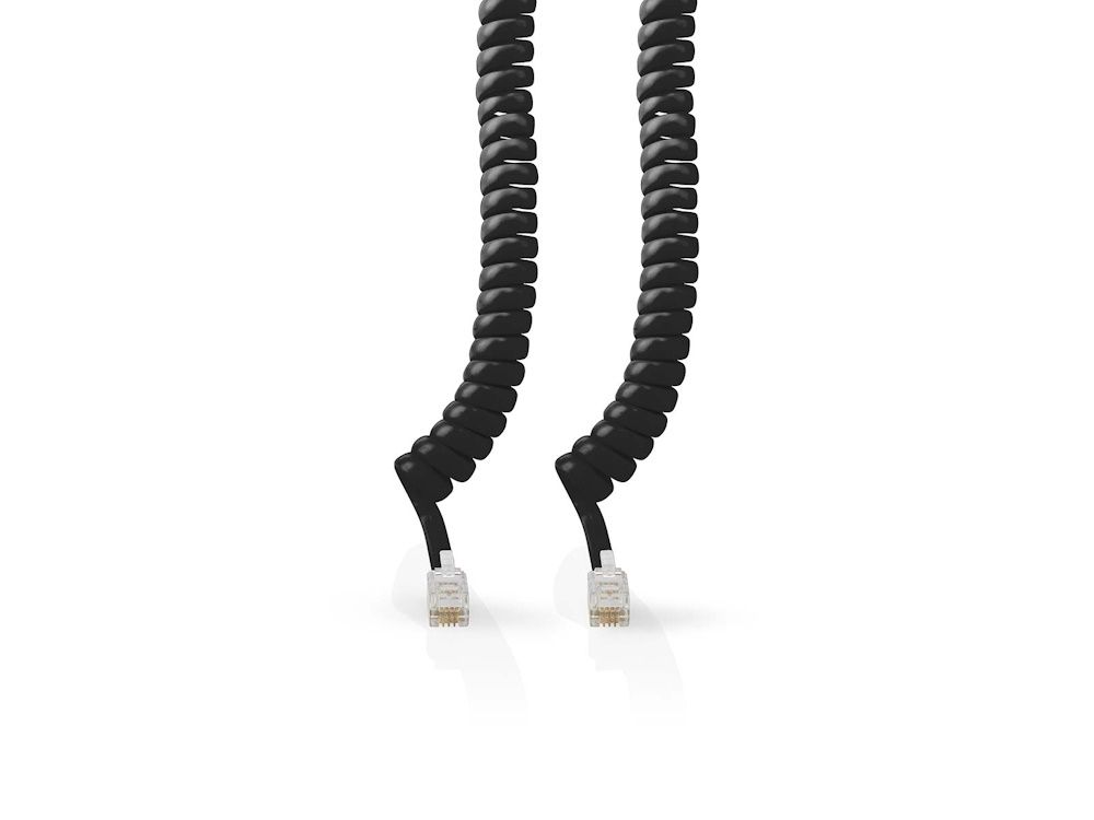 Krulsnoer 2,0 meter, zwart rj10 male