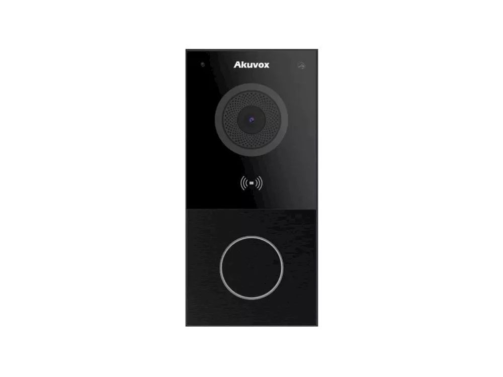 Voorkant van de Akuvox E12S Smart SIP Video Intercom zwart videodeurbel met 1 knop