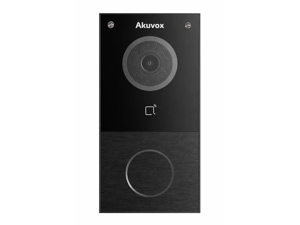 Voorkant van de Akuvox E12W Smart SIP Video intercom zwart met WiFi en 1 drukknop