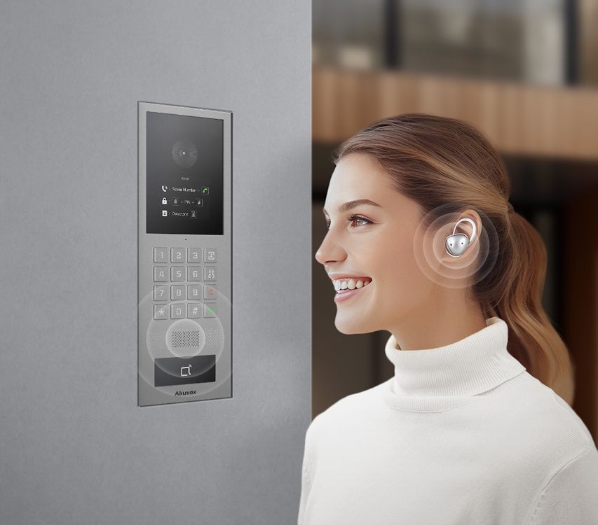 De Akuvox S532 IP Video Intercom met keypad en 2MP camera in gebruik in een moderne woning