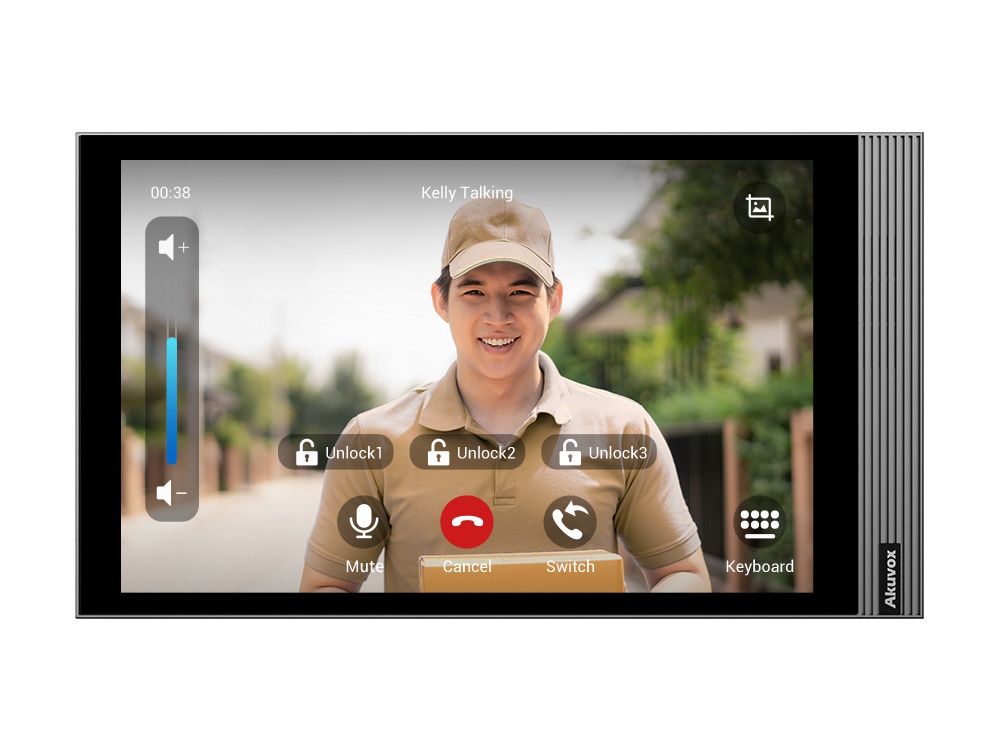 Voorkant van de Akuvox S563 Gray 8 inch Indoor Intercom Monitor met touchscreen en Android 12 OS