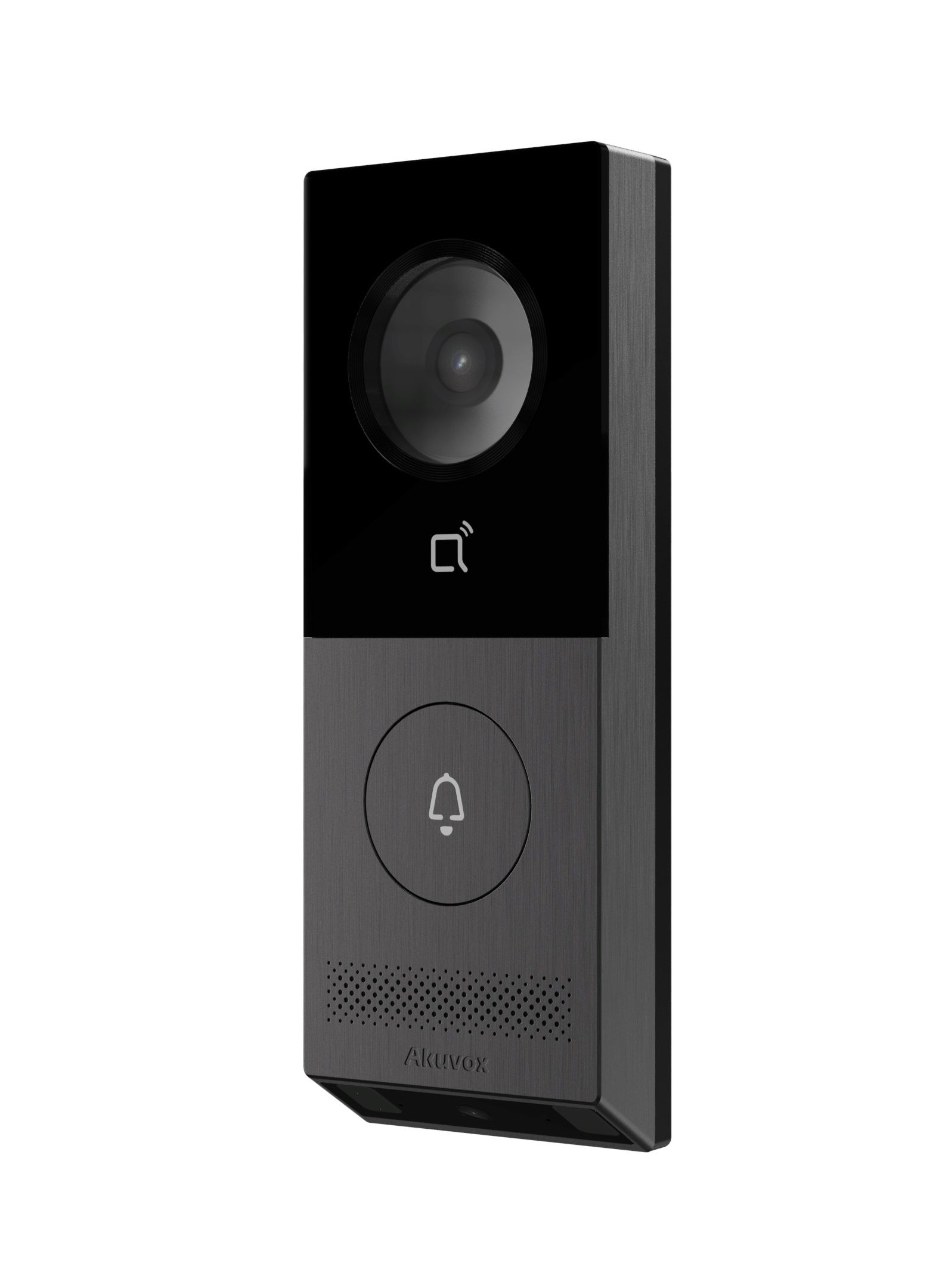 Voorkant en rechter zijkant van de Akuvox X910S Video Intercom met pakketcamera en 1 knop