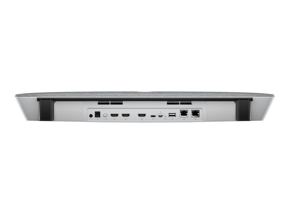 Onderkant van de Cisco Webex Room Bar met allerlei aansluitingen