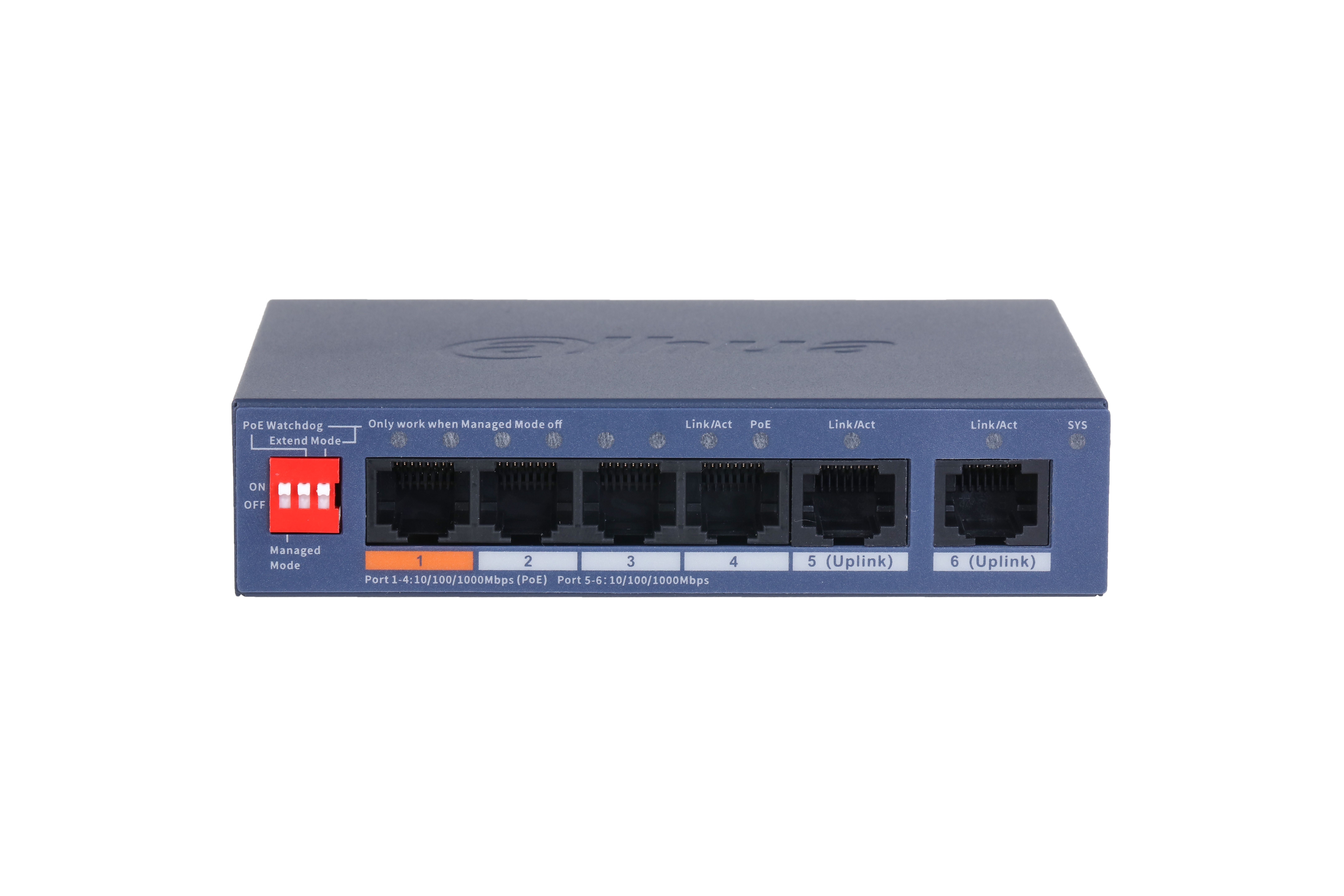 Voorkant van de Dahua DH-CS4006-4GT-60-V2 6-Poorts Cloud-Managed Switch