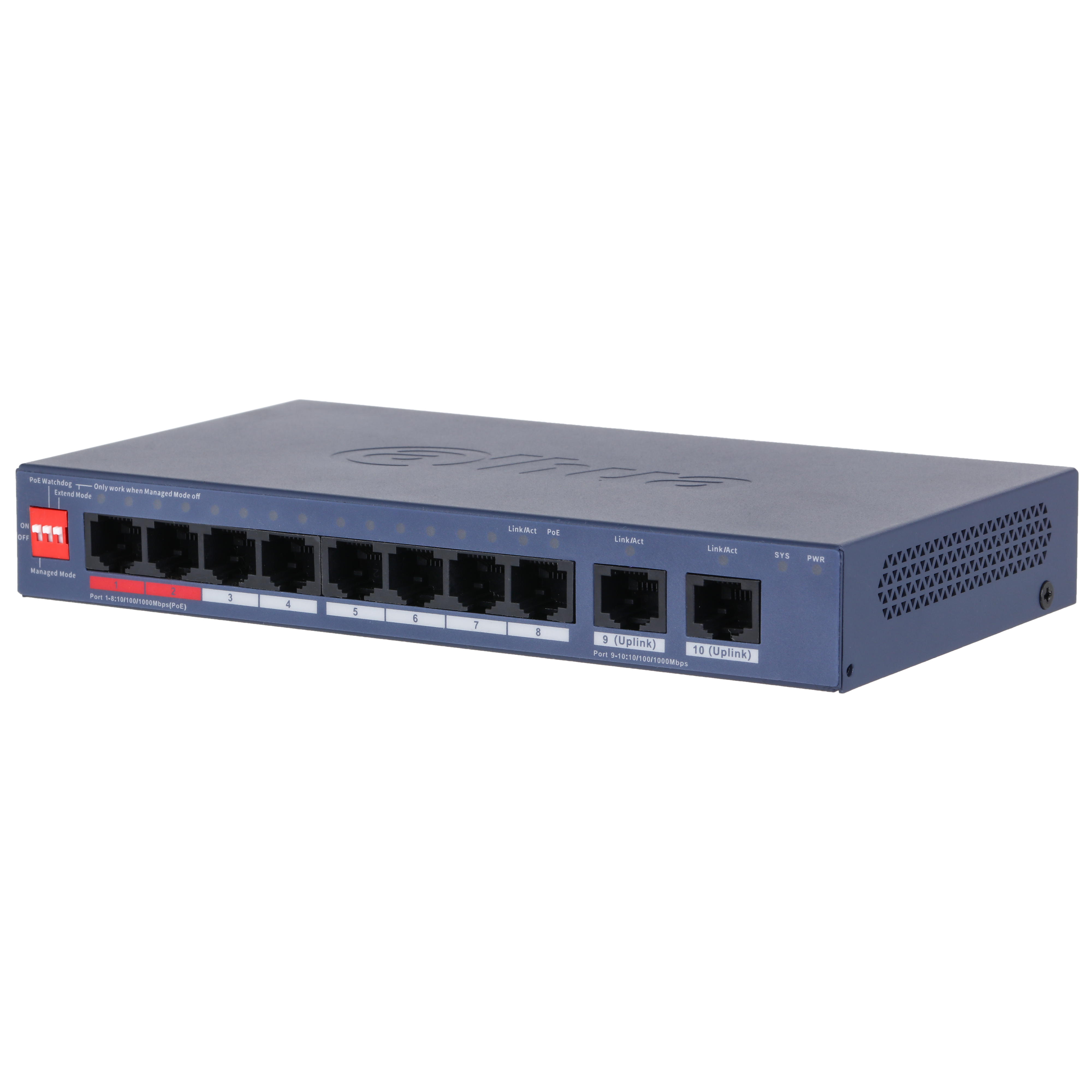 De Dahua DH-CS4010-8GT-110-V2 10-Poorts Cloud-Managed PoE Switch schuin van voren