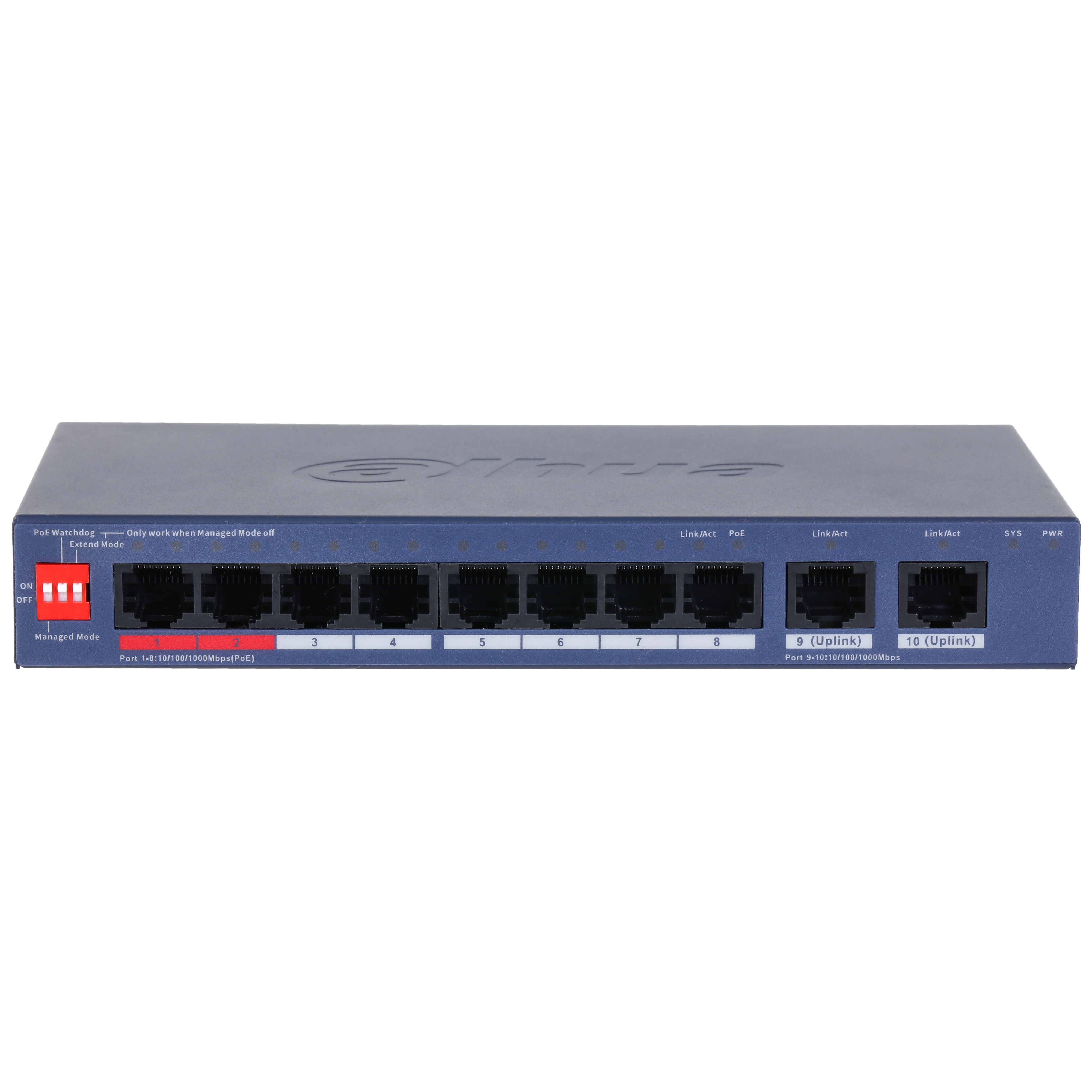 Voorkant van de Dahua DH-CS4010-8GT-110-V2 10-Poorts Cloud-Managed PoE Switch