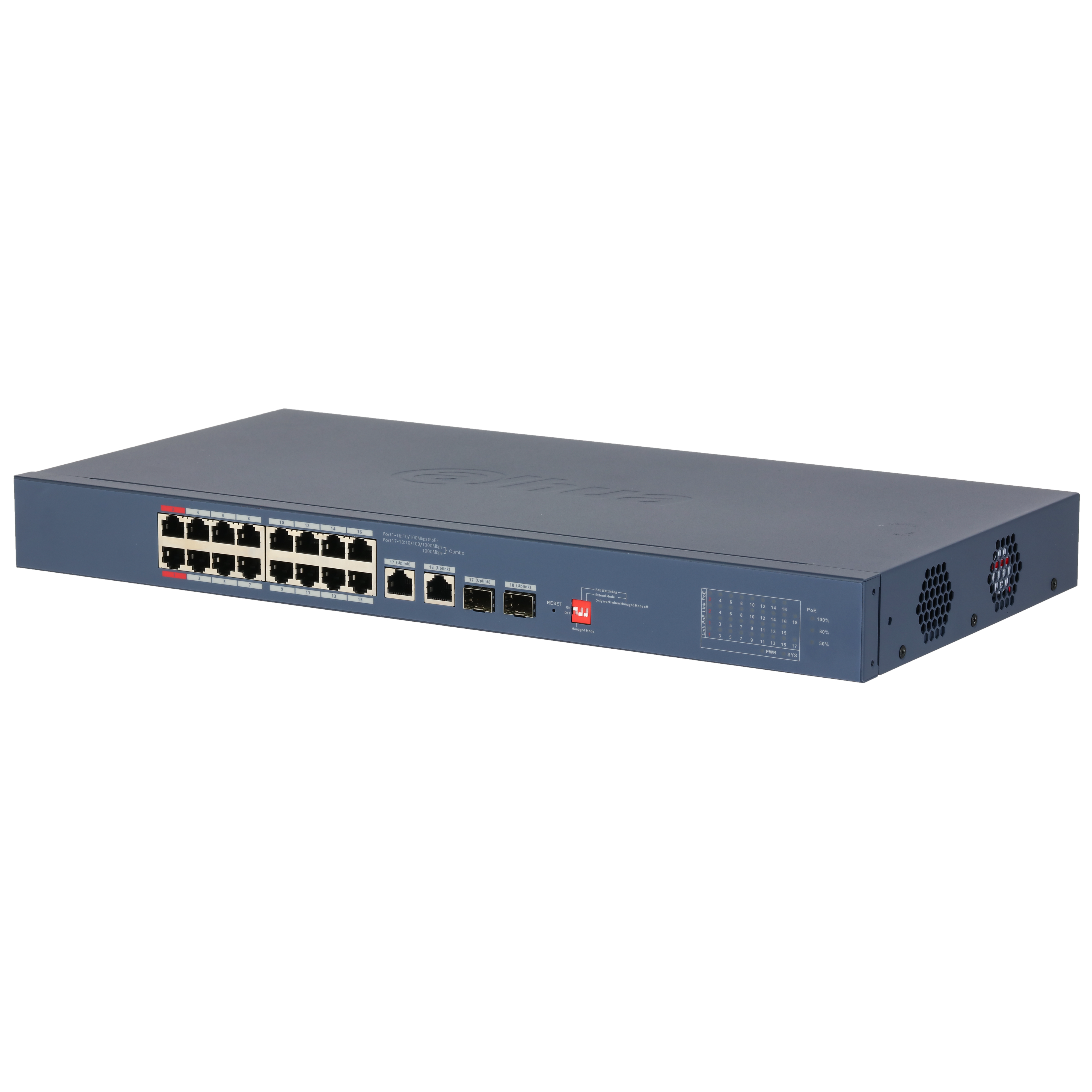 De Dahua DH-CS4218-16ET-240-V2 18-Poorts Cloud-Managed PoE Switch schuin van voren