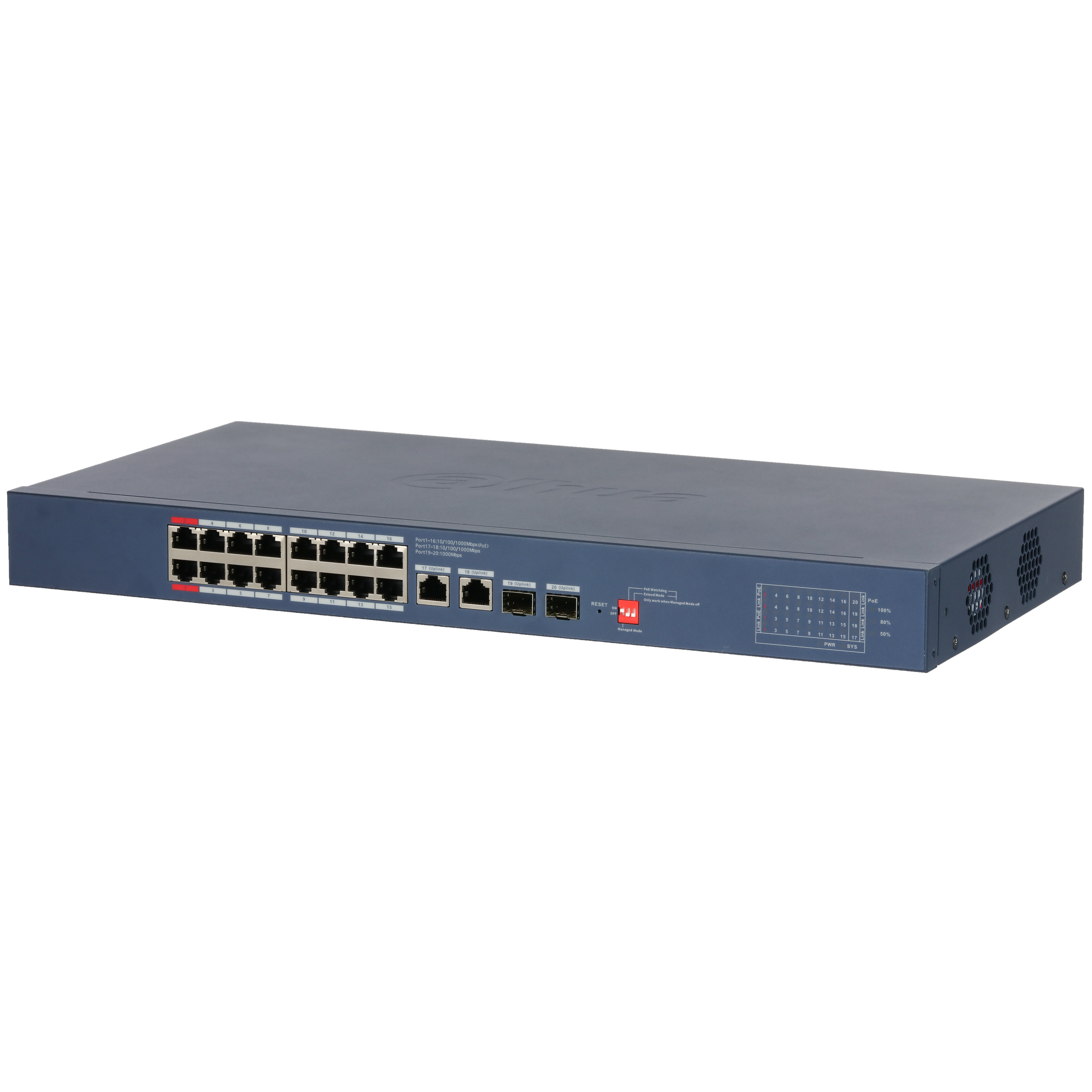 De Dahua DH-CS4220-16GT-240-V2 20-Poorts Cloud-Managed PoE Switch schuin van voren