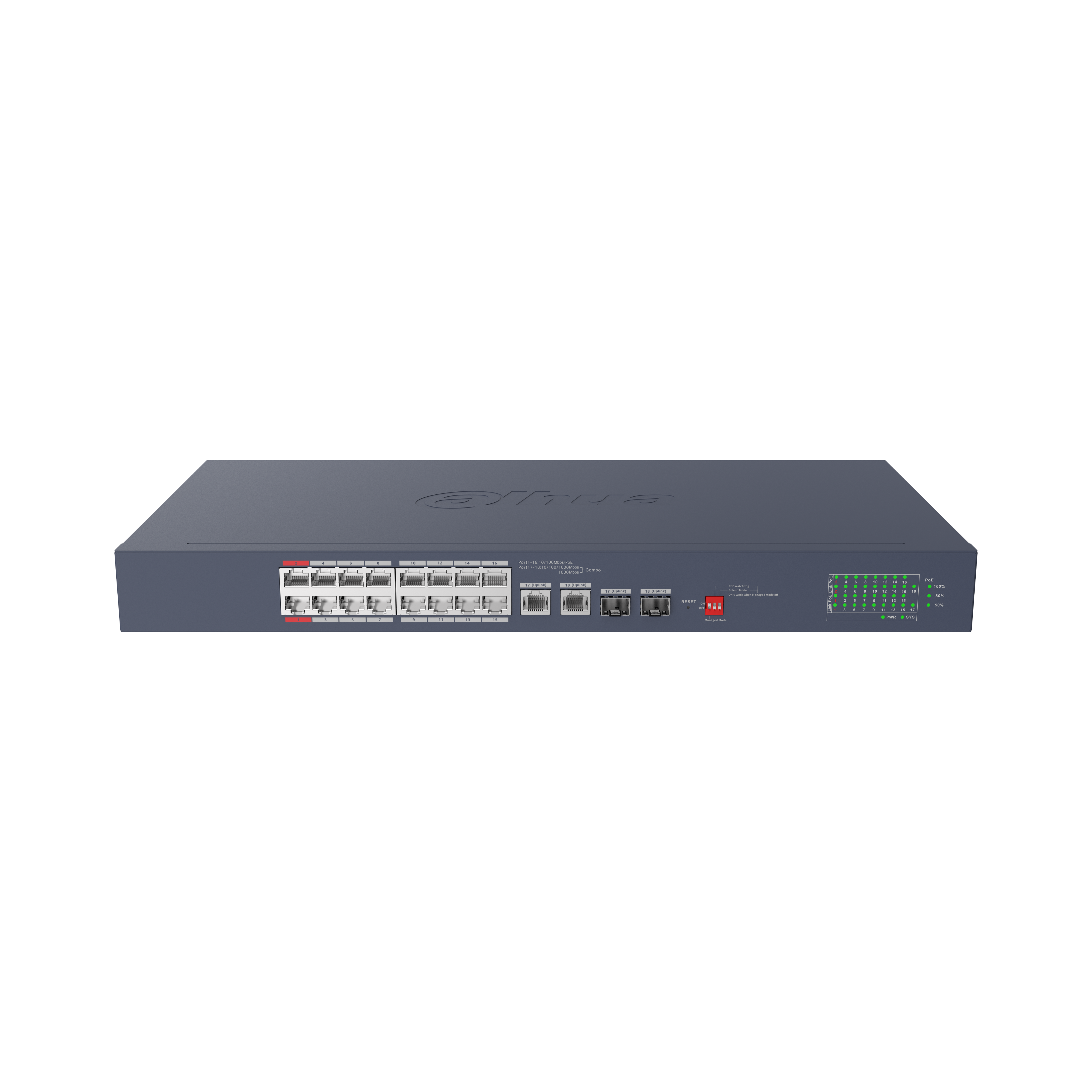 Afbeelding van de Dahua DH-CS4220-16GT-240-V2 20-Poorts Cloud-Managed PoE Switch