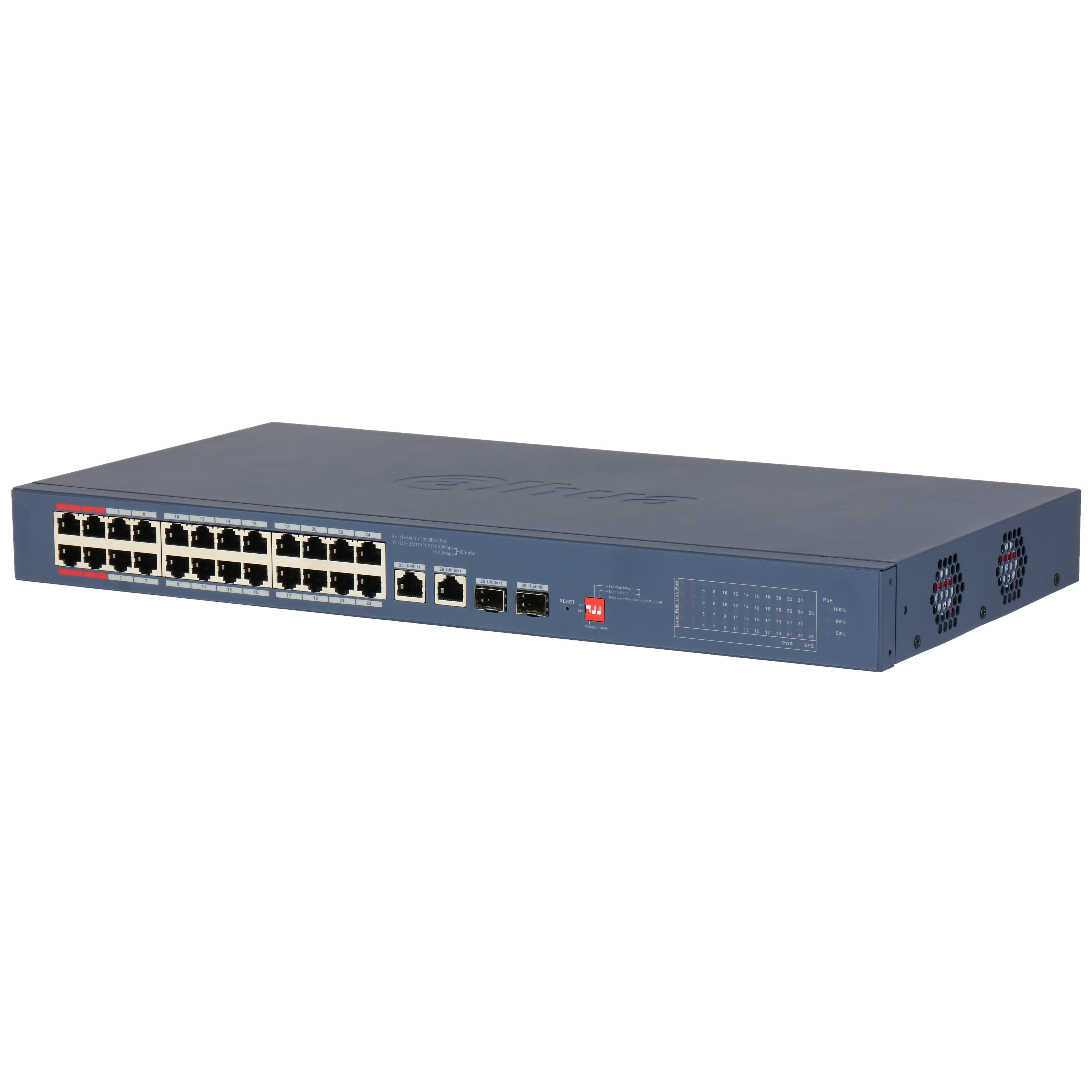 De Dahua DH-CS4226-24ET-375-V2 26-Poorts Cloud-Managed PoE Switch schuin van voren
