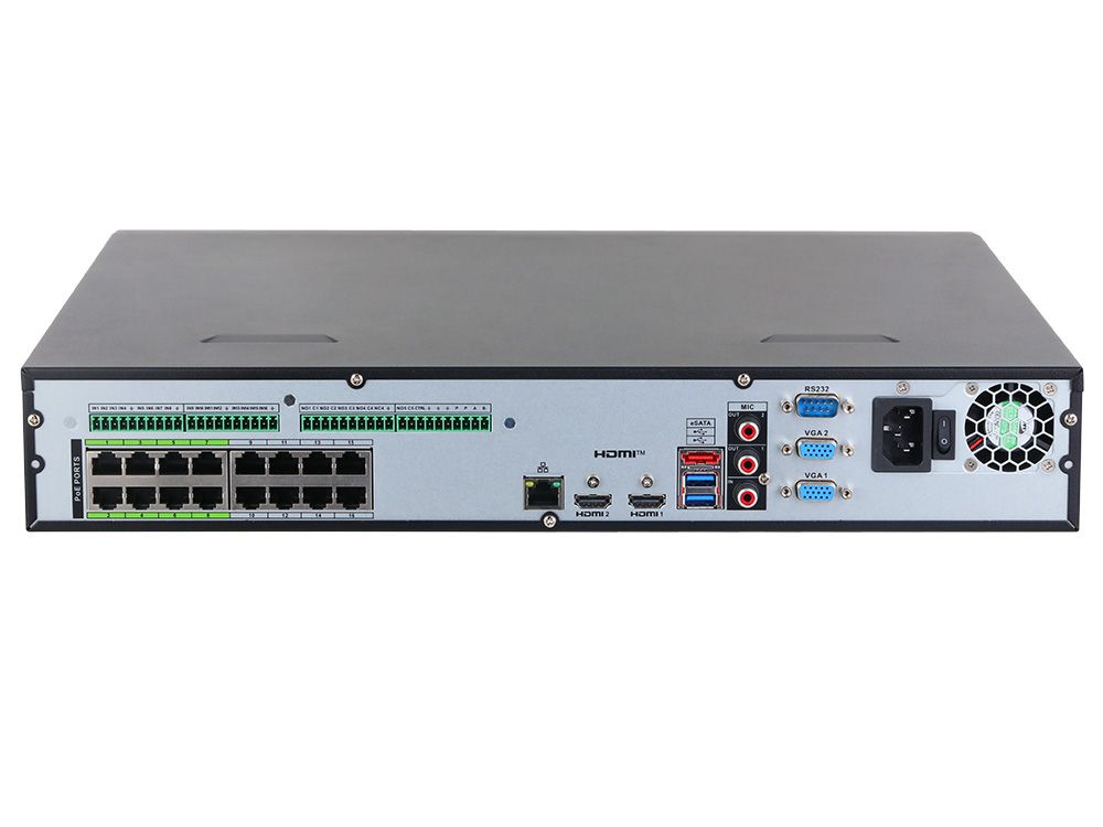Dahua DHI-NVR5416-16P-XI - WizMind NVR met 16 kanalen, PoE productfoto achterkant poorten aansluitingen
