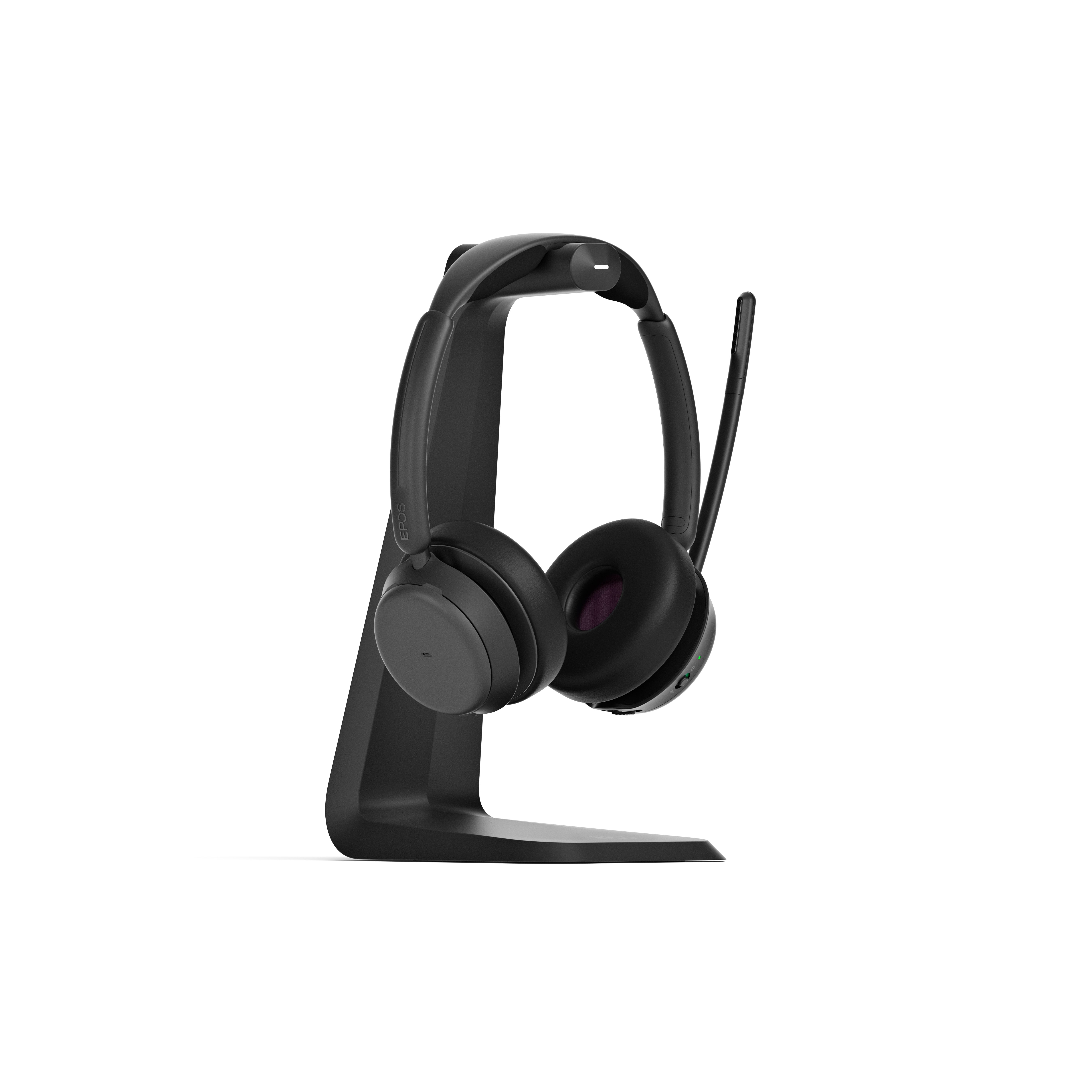 EPOS IMPACT 1000 MS UC ANC WL USB-C+A Stand draadloze headset met Bluetooth dongle op laadstandaard