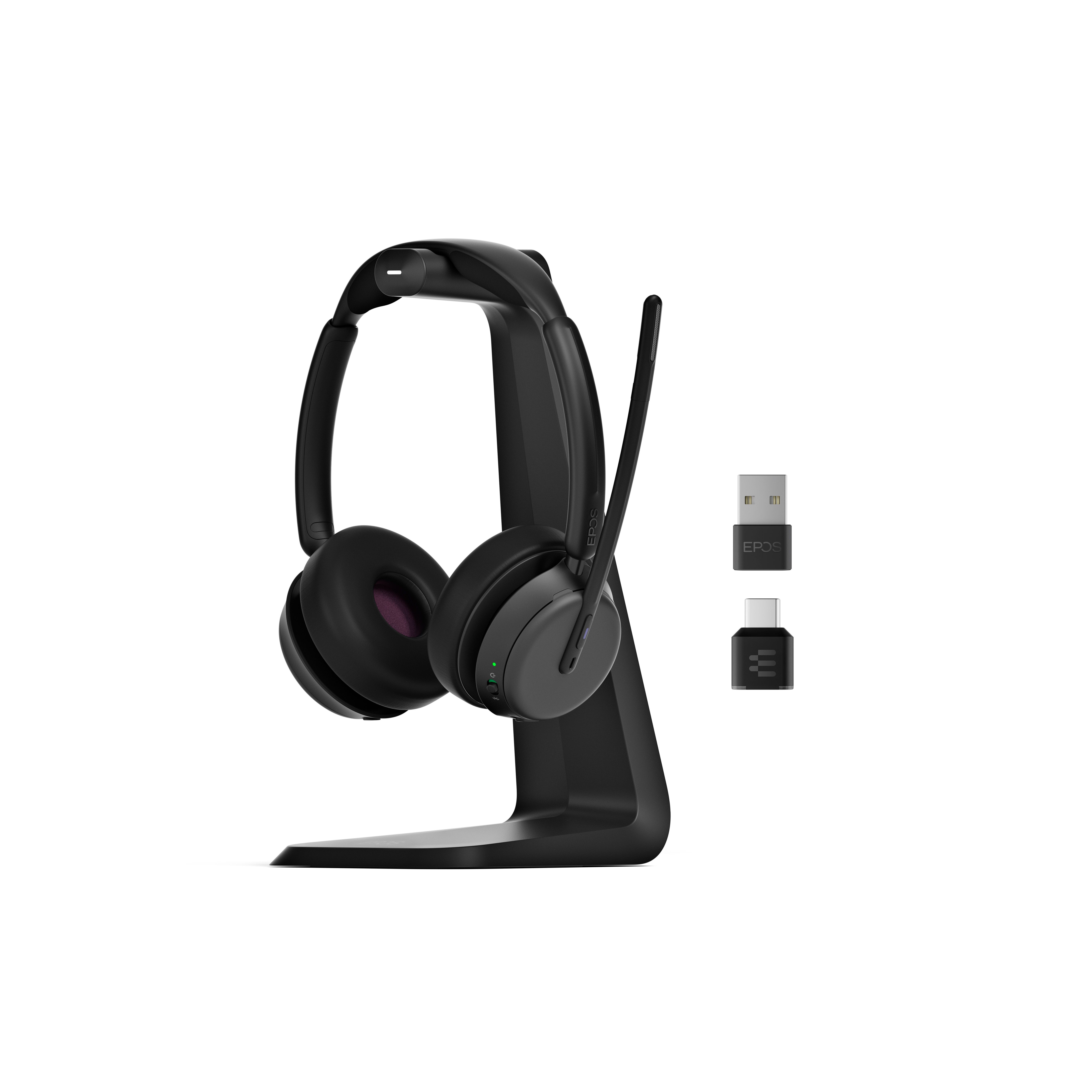 EPOS IMPACT 1000 MS UC ANC WL USB-C+A Stand draadloze headset met Bluetooth dongle en laadstandaard