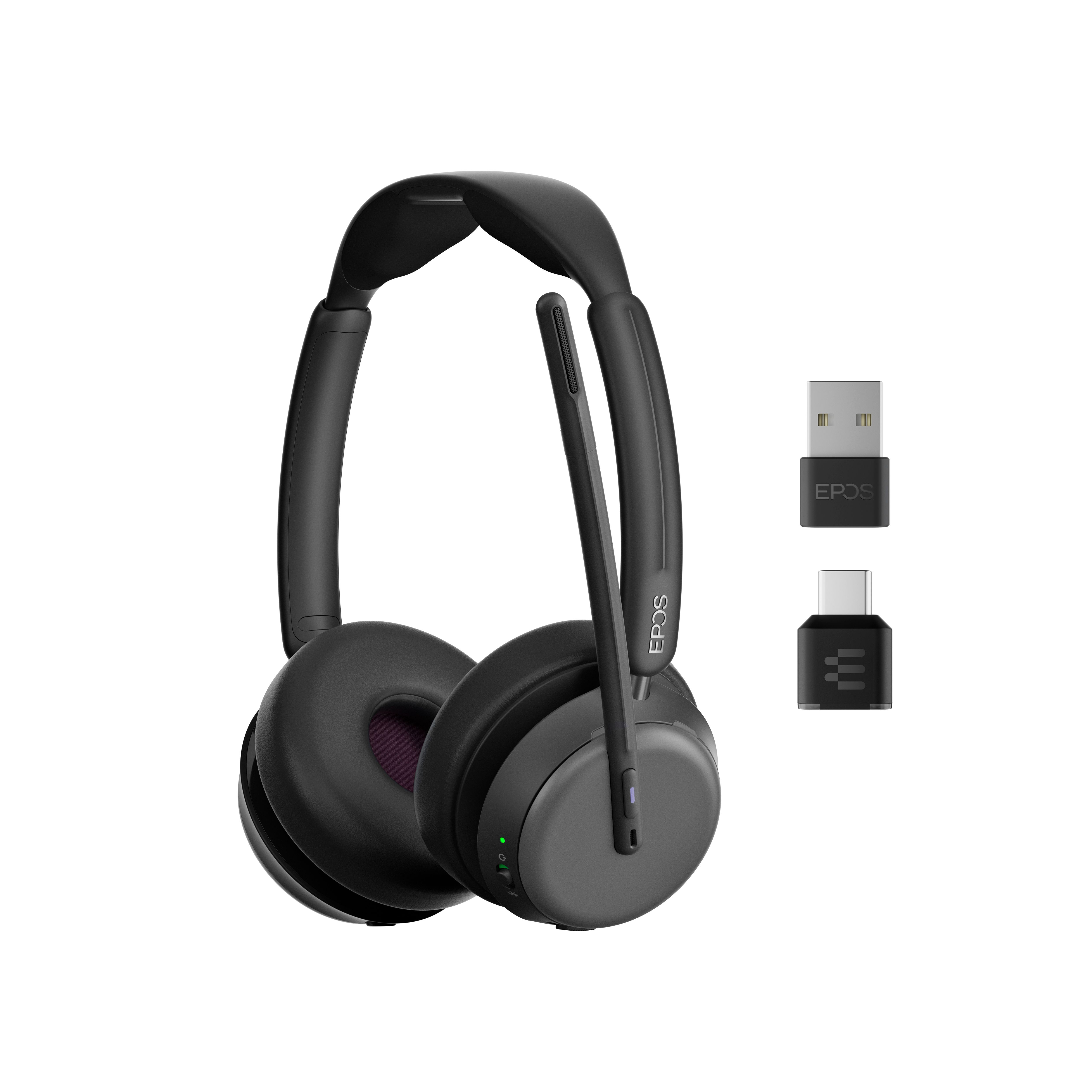 EPOS IMPACT 1000 MS UC ANC WL USB-C+A draadloze headset met Bluetooth dongle en adapter