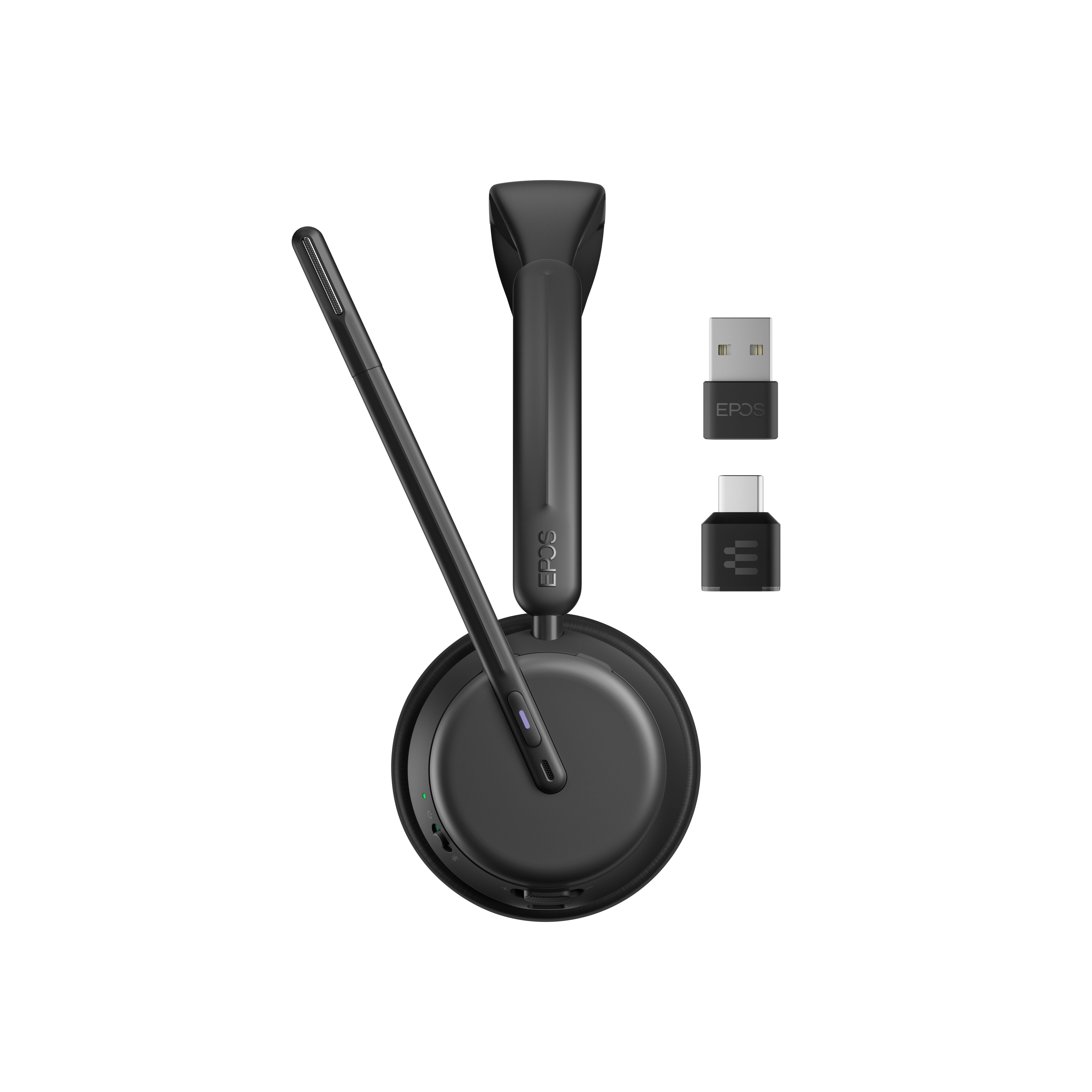 Zijkant EPOS IMPACT 1000 MS UC ANC WL USB-C+A draadloze headset met Bluetooth dongle