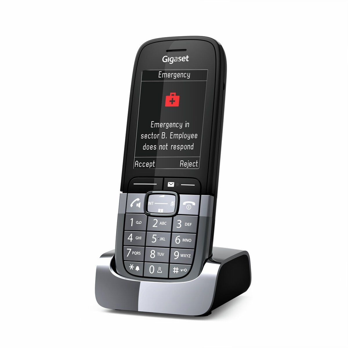 De Gigaset SL850H Pro DECT handset als zakelijke telefoon schuin van rechtsvoor