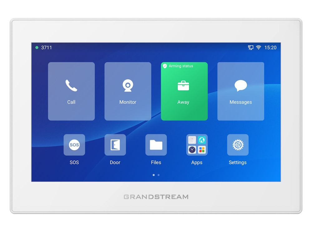 Voorkant van het 7 inch Grandstream GSC3574 intercom bedieningspaneel met witte behuizing