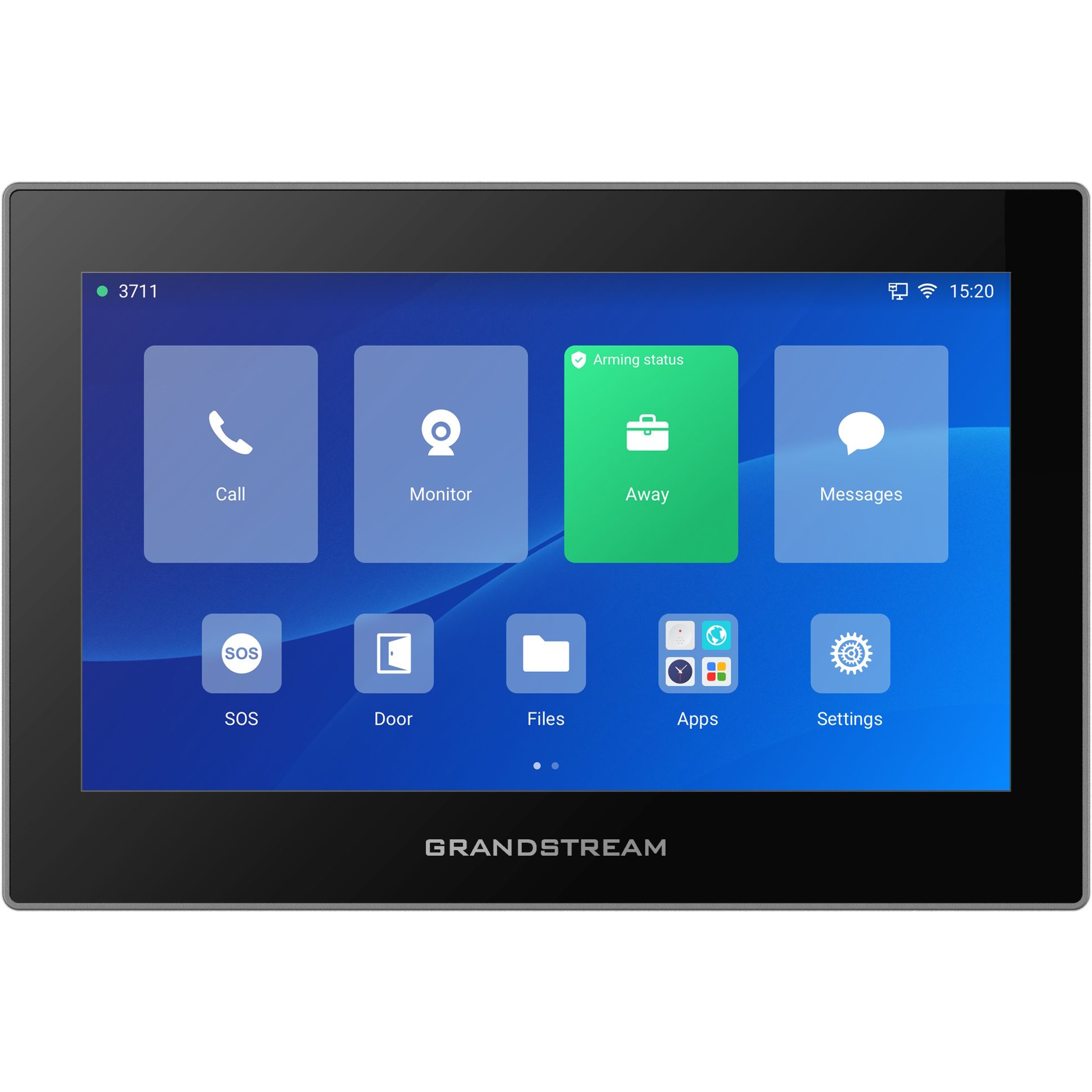 Voorkant van het 7 inch Grandstream GSC3575 intercom bedieningspaneel met zwarte behuizing