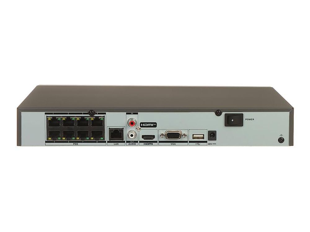 Hikvision DS-7608NXI-K1/8P(D) AcuSense NVR productfoto achterkant