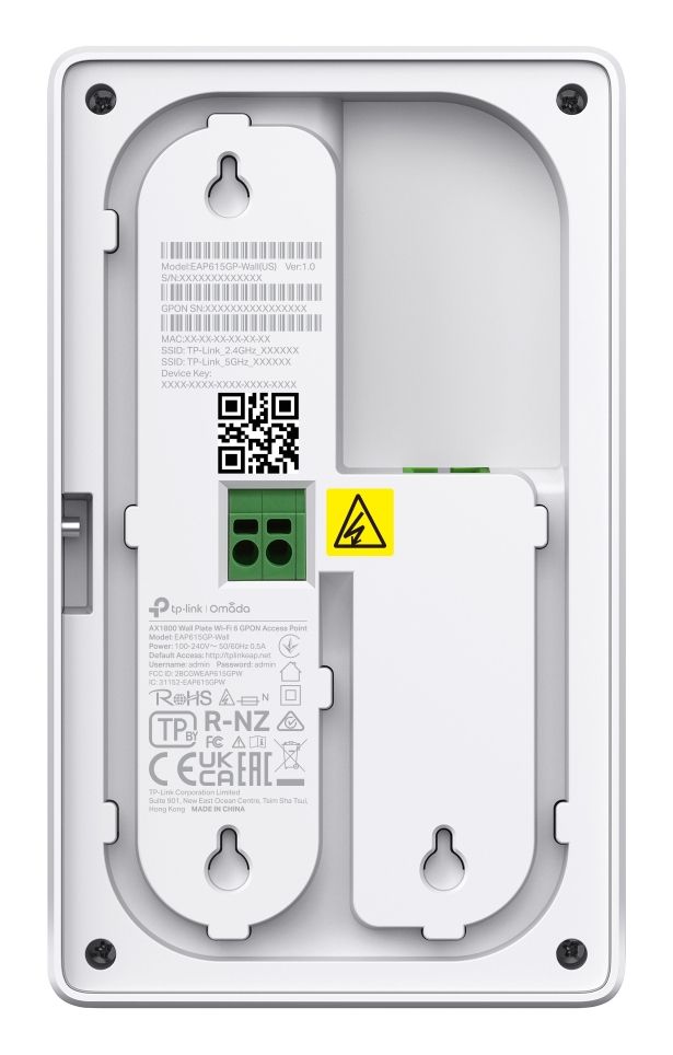 Achterkant van het Omada by TP-Link EAP625GP-Wall indoor WiFi 6 wall plate GPON access point met montageoptie