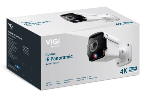 Verpakking met daarin de TP-Link VIGI InSight S385PI 8MP Outdoor IR Panoramic Bullet Network Camera
