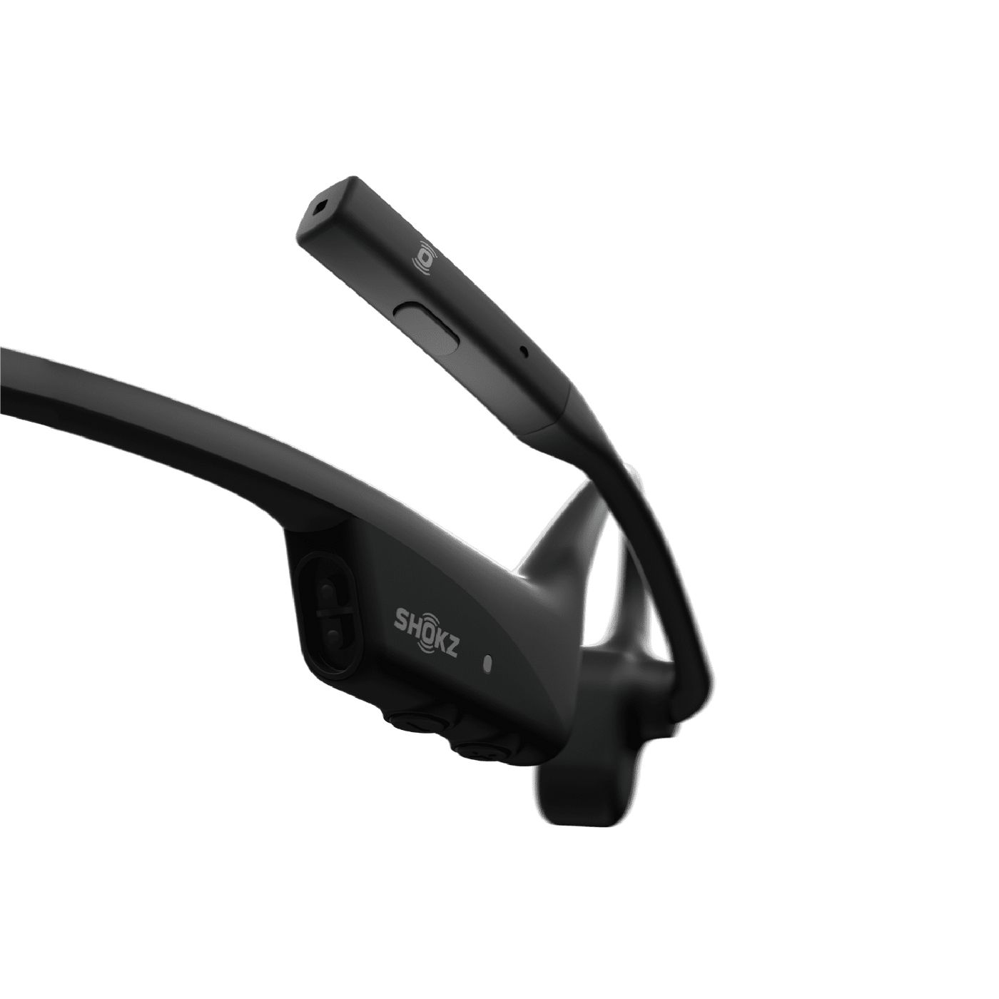 De inklapbare microfoonarm van de van de Shokz OpenComm2 UC stereo headset