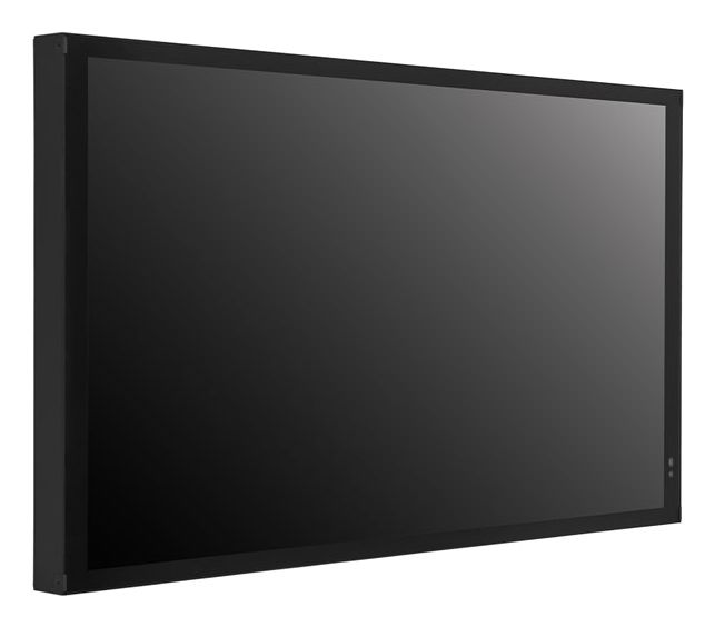 Schuin van linksvoor het LG 49XE4P-B high brightness 4000 nits outdoor led display voor 24/7 digital signage