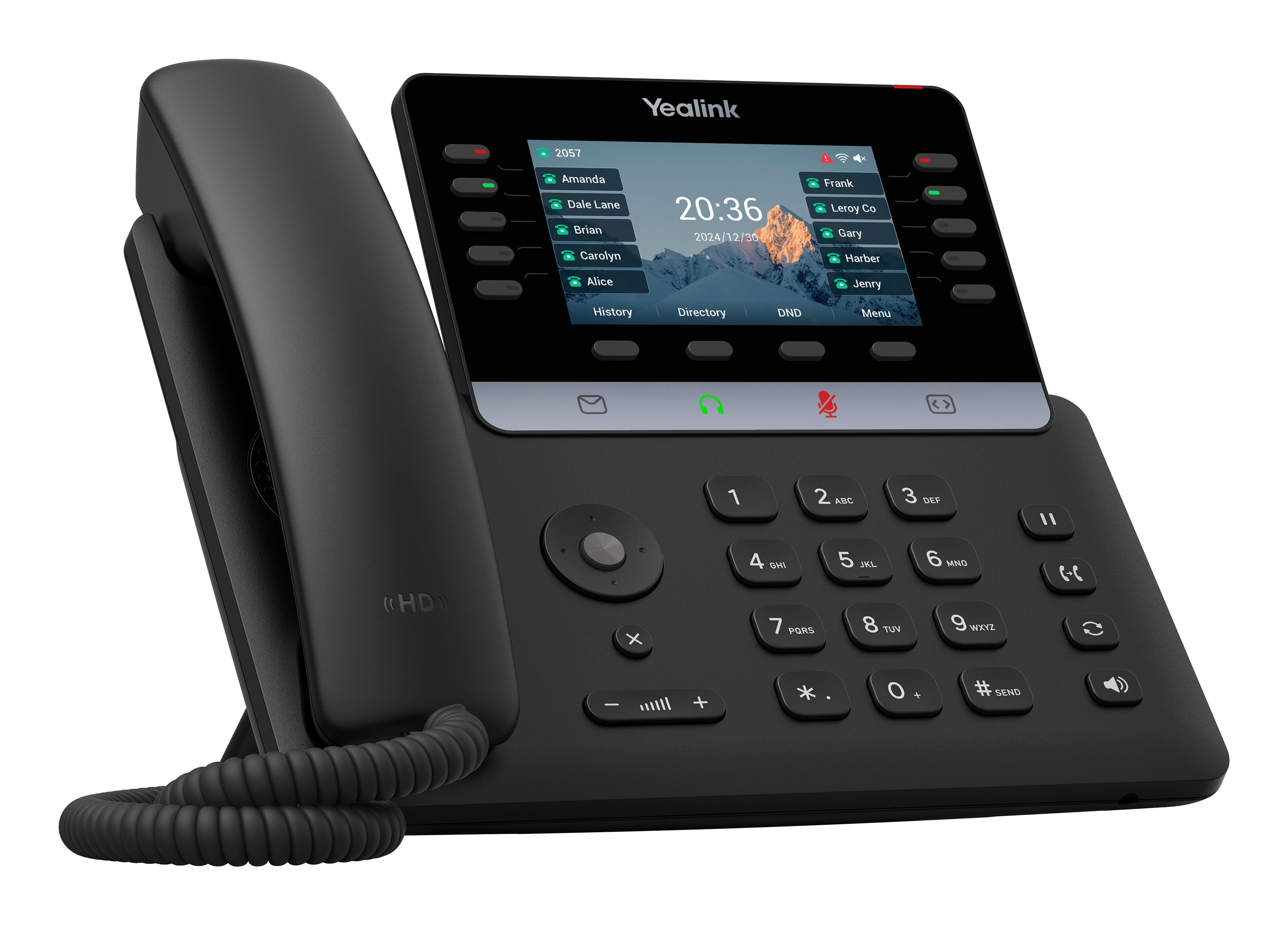 De Yealink SIP-T74W VoIP telefoon schuin van linksvoor