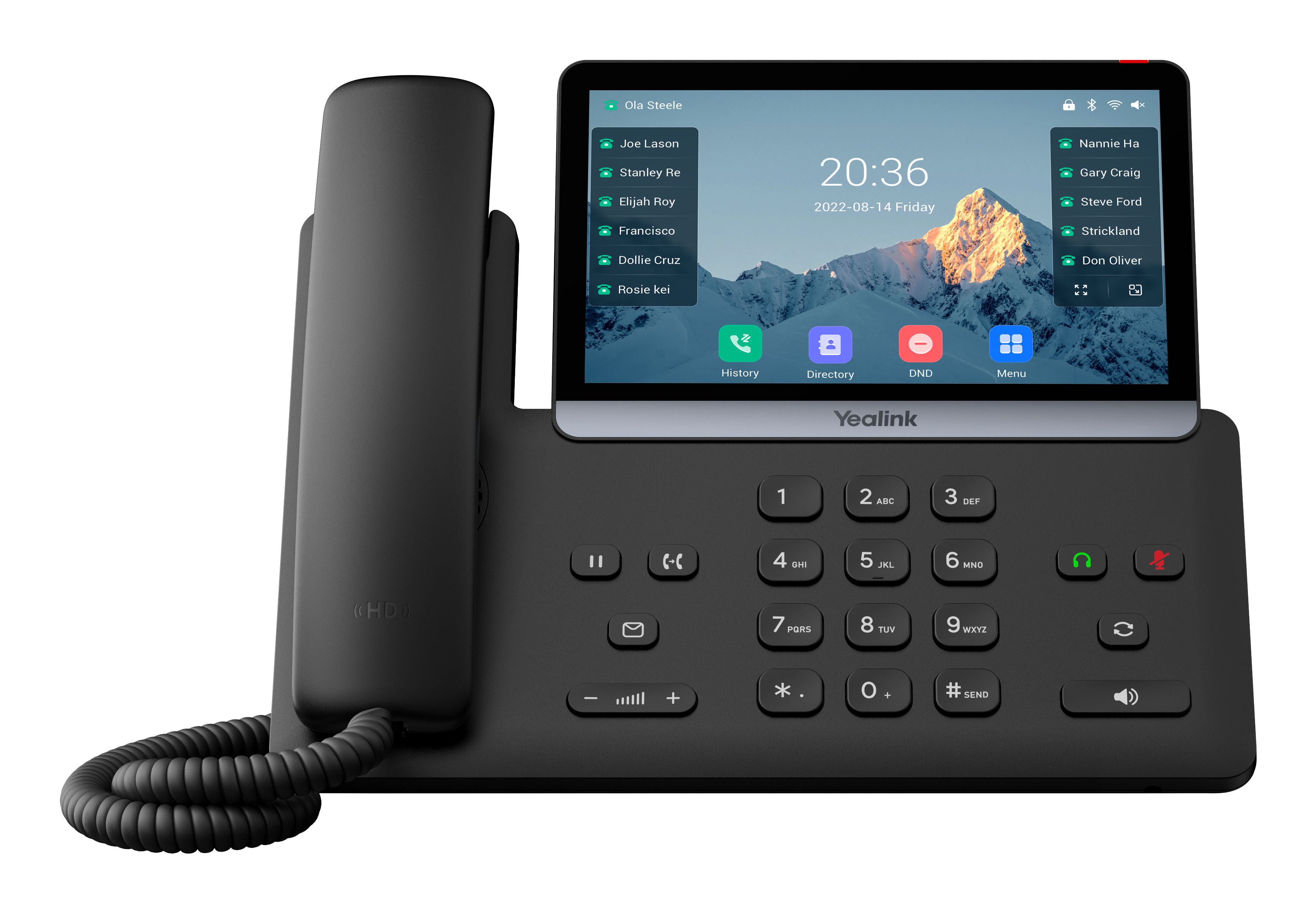 Voorkant van de Yealink SIP-T77U VoIP telefoon met 7 inch kleurentouchscreen