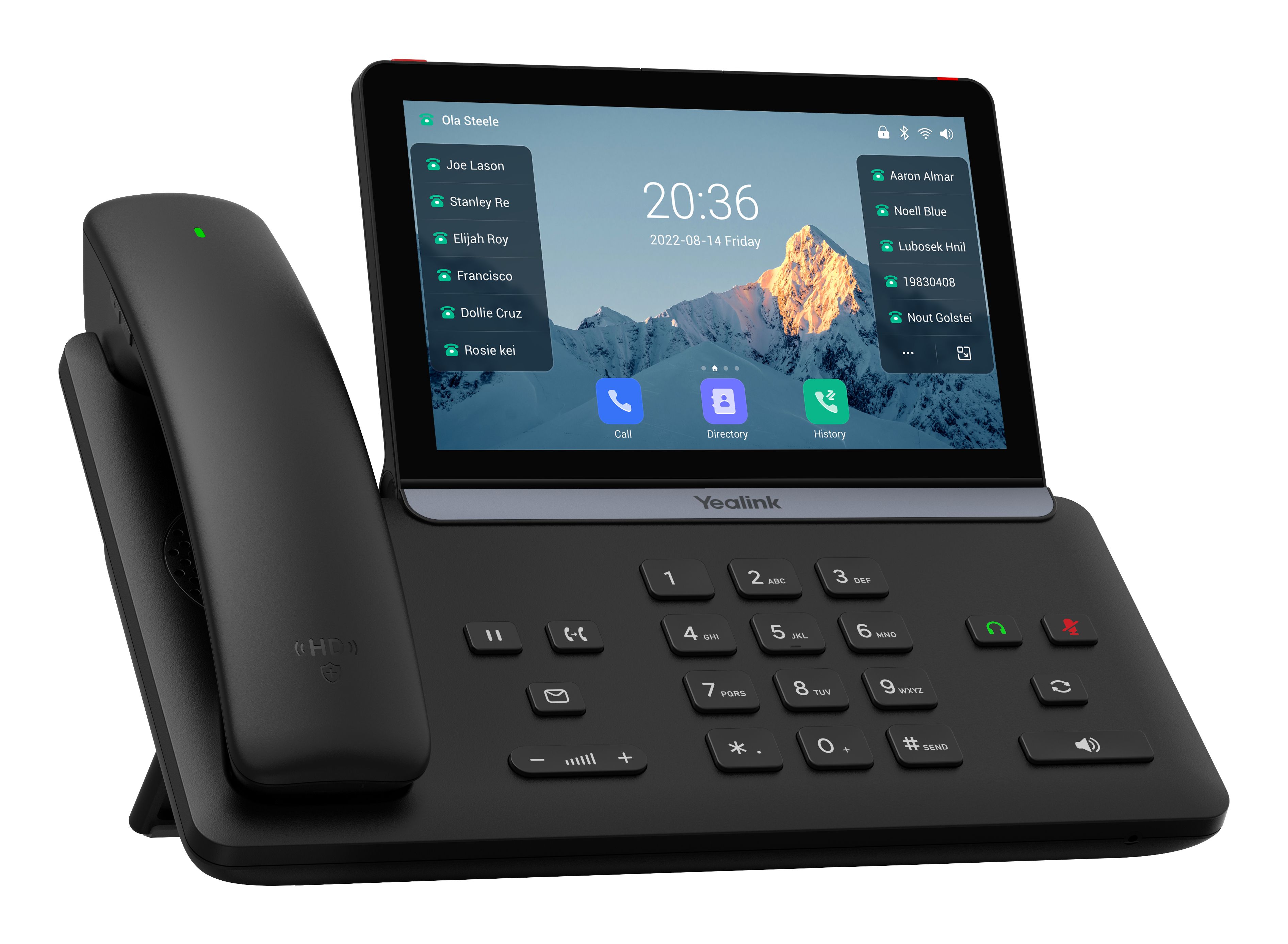 De Yealink SIP-T88W Pro VoIP telefoon schuin van voren