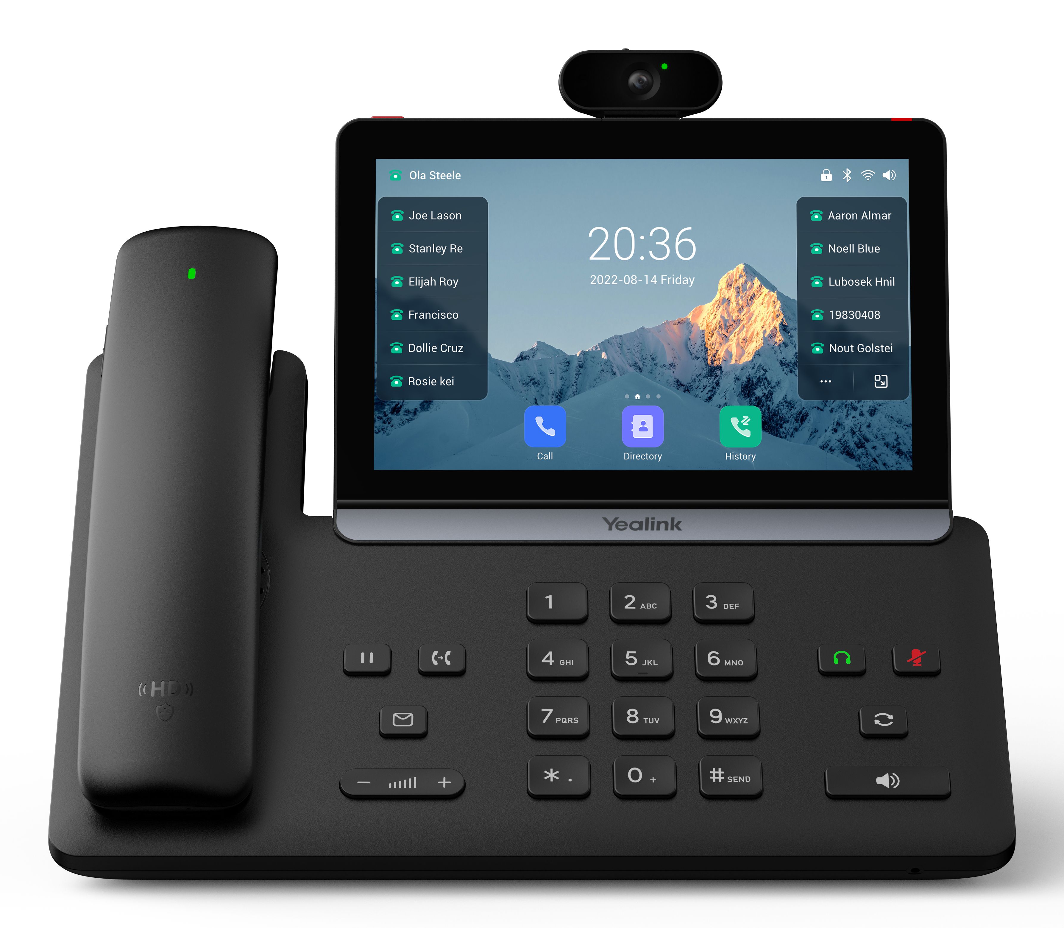 Voorkant van de Yealink SIP-T88V Pro VoIP telefoon met camera en Bluetooth ondersteuning