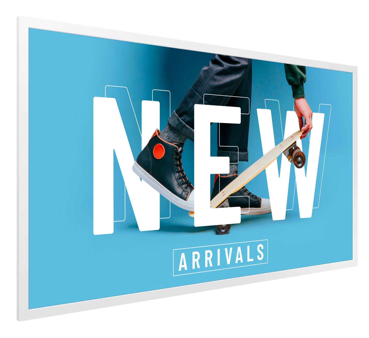 Het Samsung EM32DX 32” color e-paper display in lanscape formaat schuin van links