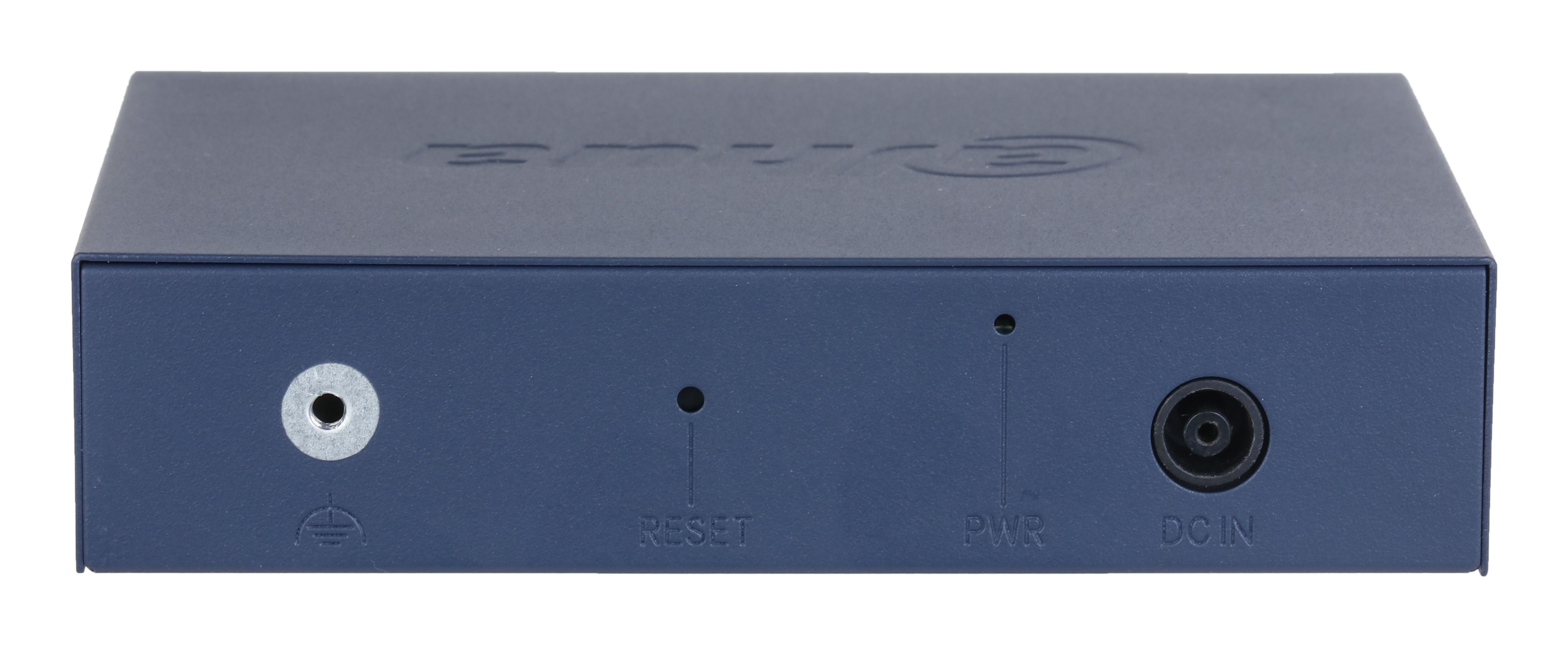 Achterkant van de Dahua DH-CS4006-4ET2GT-60 6-Poorts Cloud-Managed Switch met stroomaansluiting
