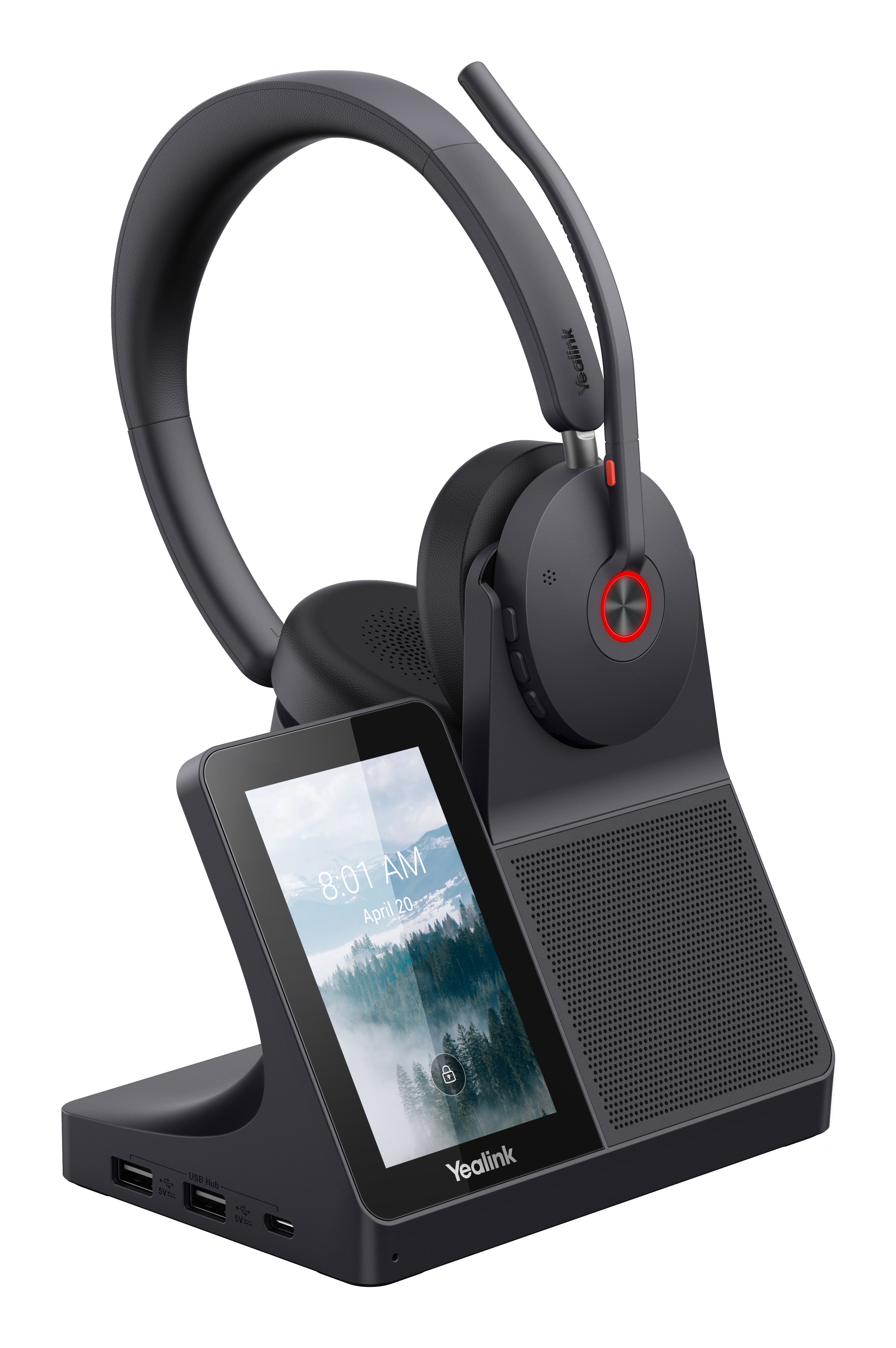 Yealink WH68 Workstation UC headset met DECT en Bluetooth en het busylight aan