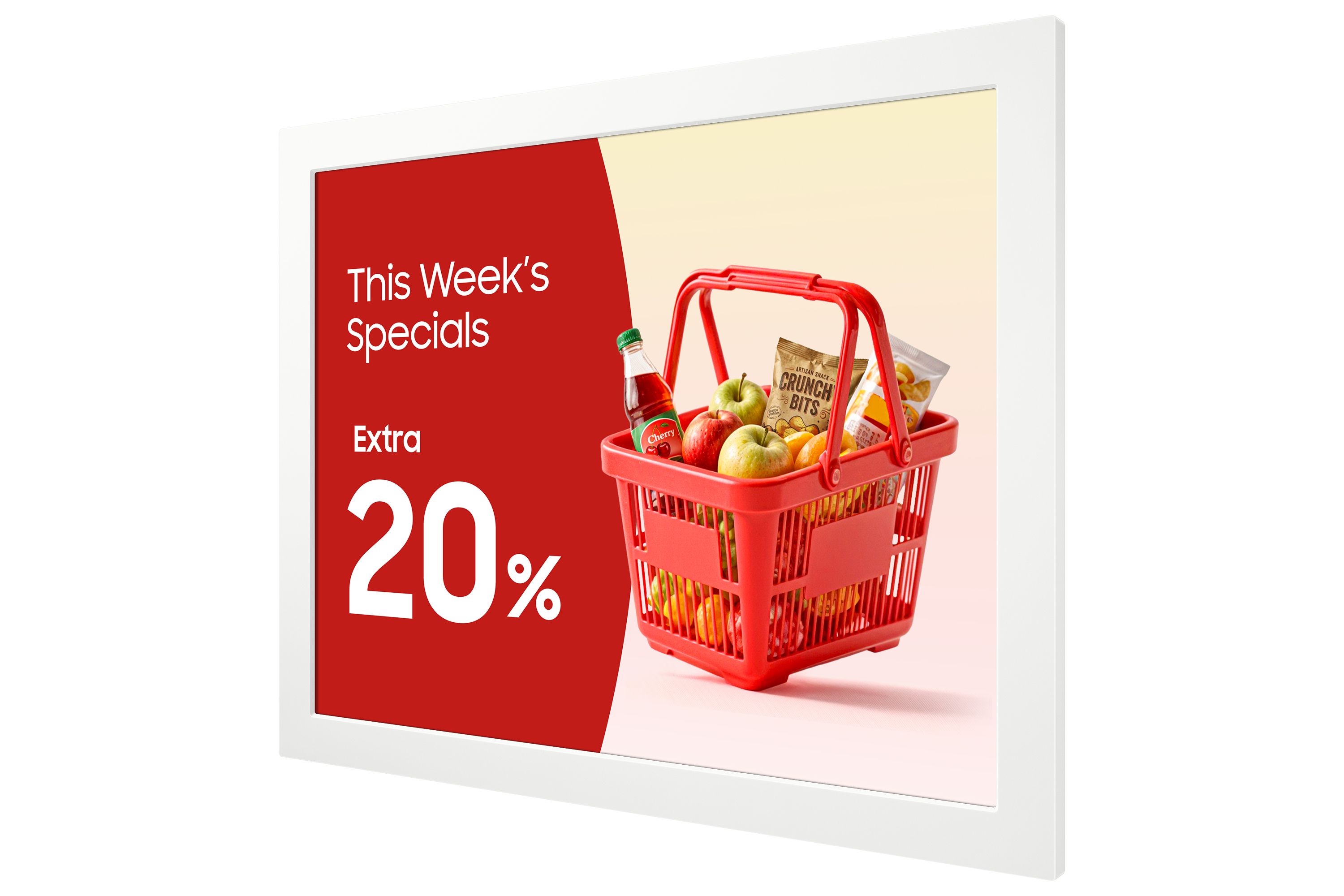 Samsung EM13DX 13” Color E-Paper Display voor digital signage schuin van rechtsvoor landschapsmodus