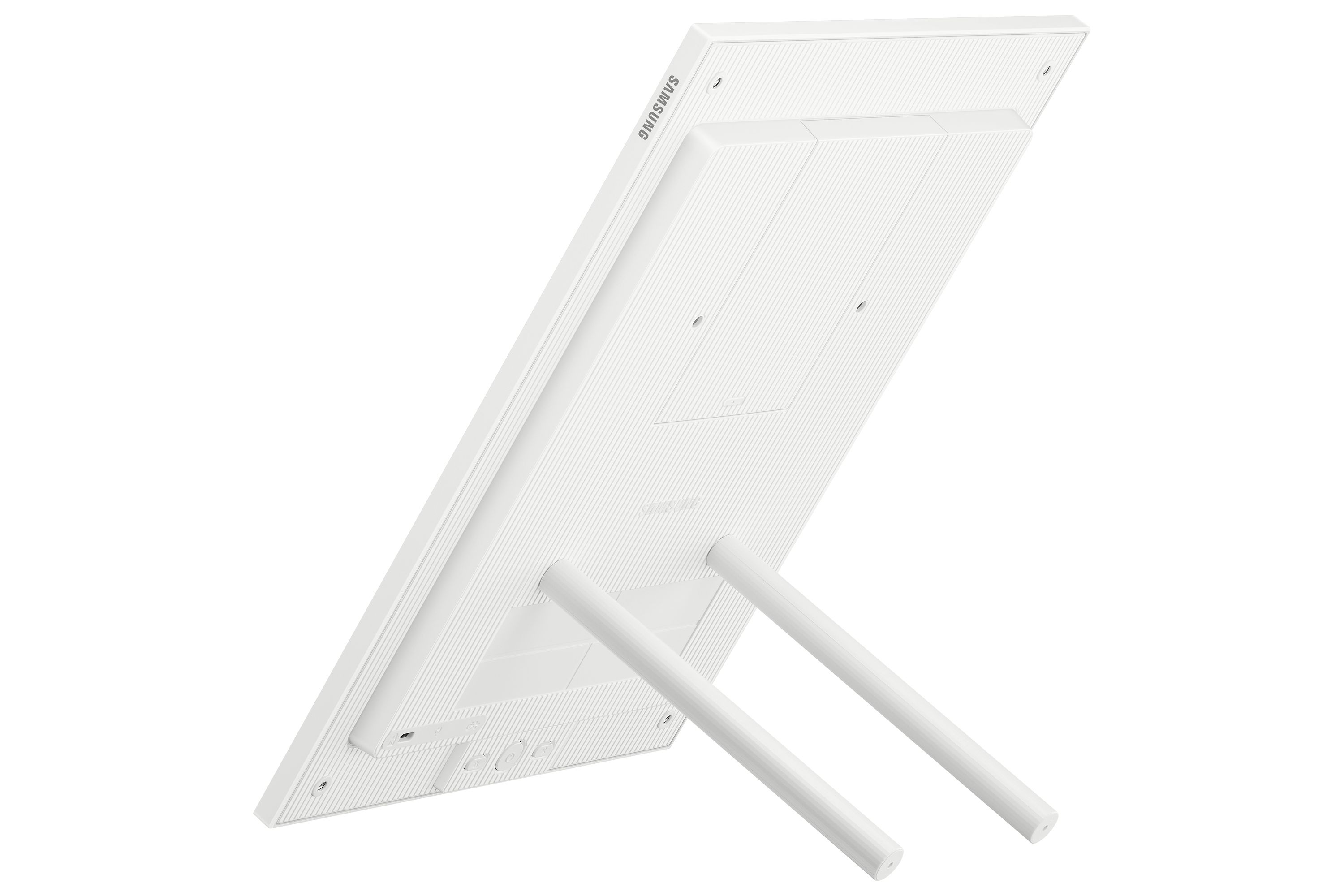 Het Samsung EM13DX 13” Color E-Paper Display op pootjes als standaard in verticale modus