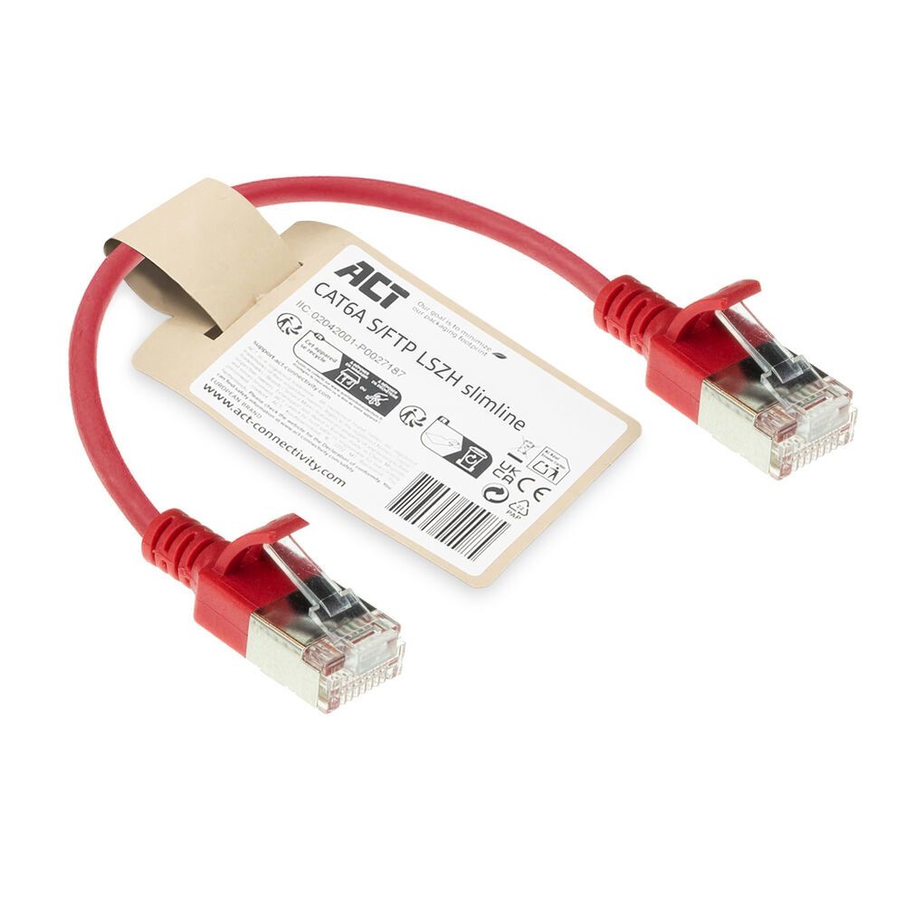ACT DB7552 CAT6A patchkabel 0,25 meter rood