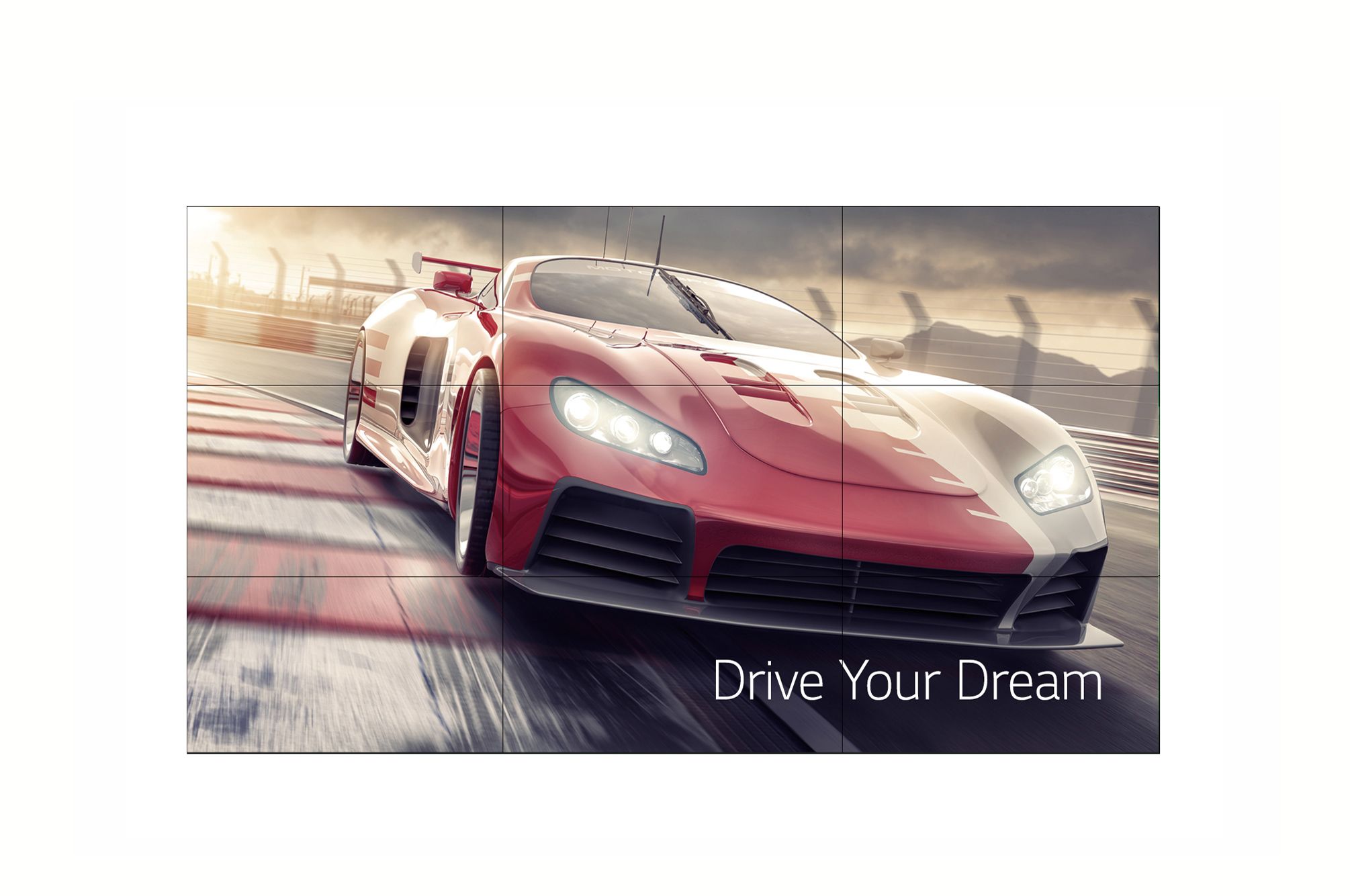 Negen LG 55VM5J-H 55" videowall displays met ultradunne bezel vormen samen een videowall voor narrowcasting