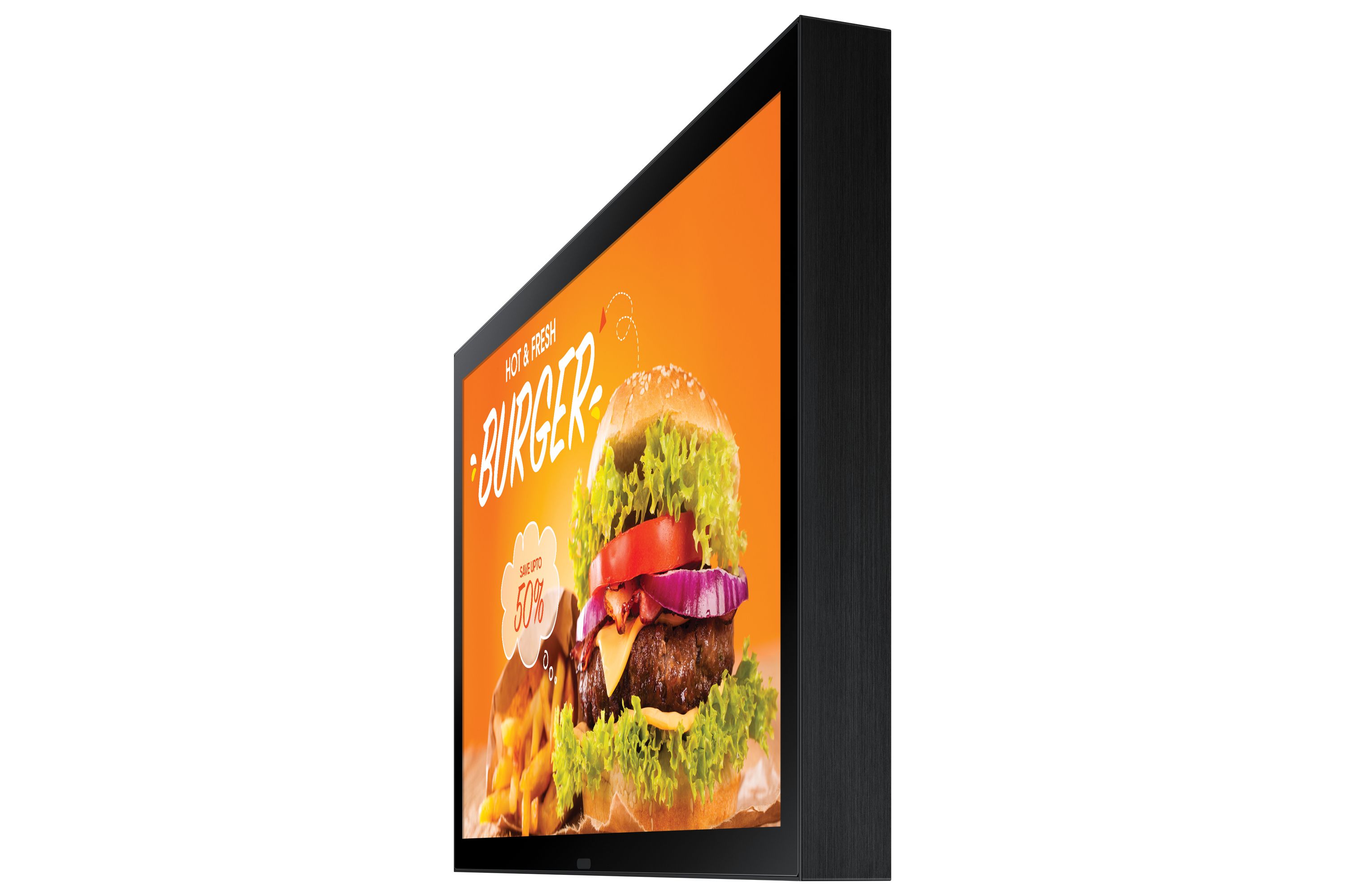 Het Samsung OH24B 24" full HD outdoor high brightness display voor narrowcasting met stevige rand