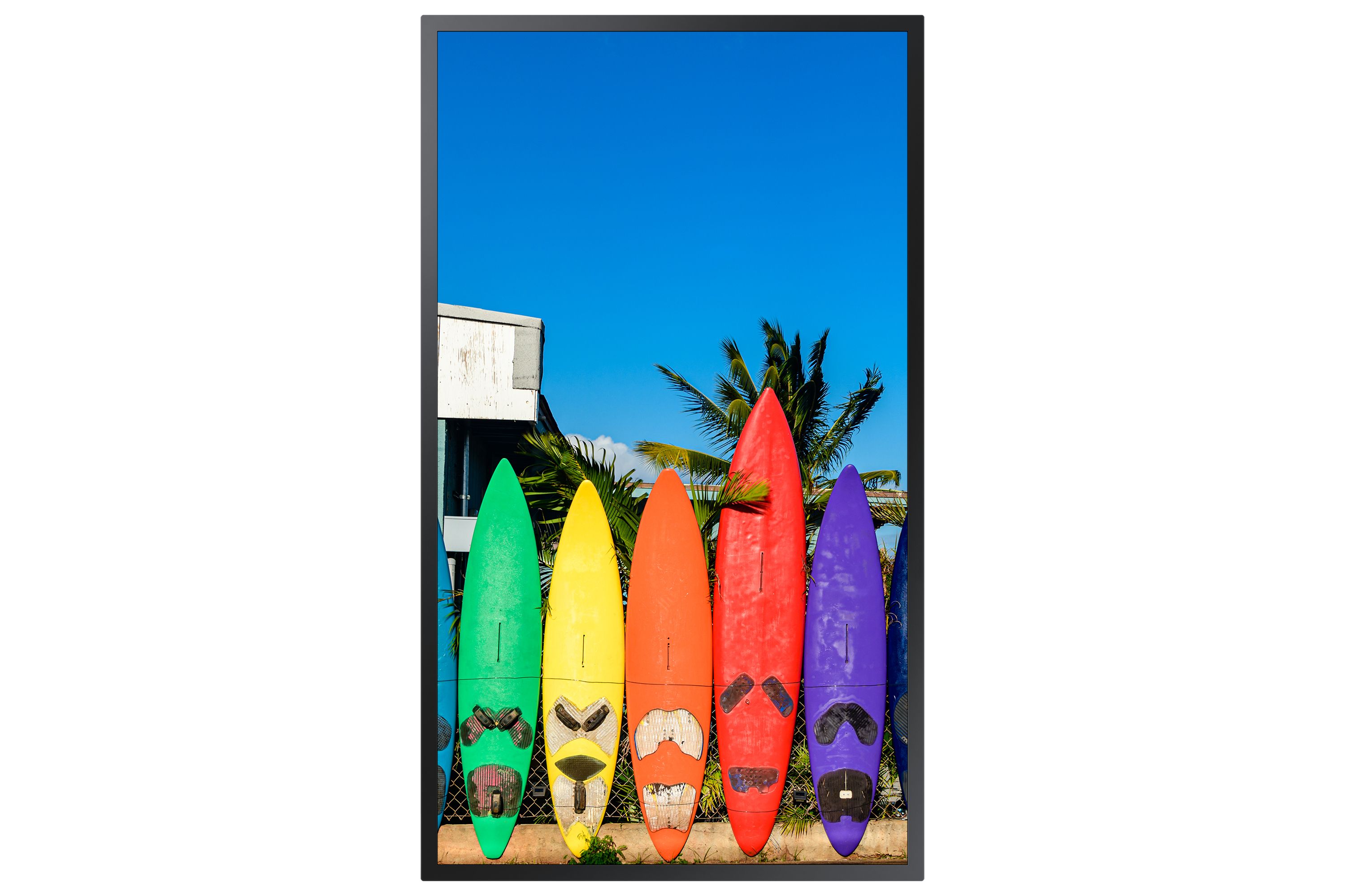 Voorkant van het Samsung OM55B 4K UHD 55" high brightness etalage display in portrait formaat