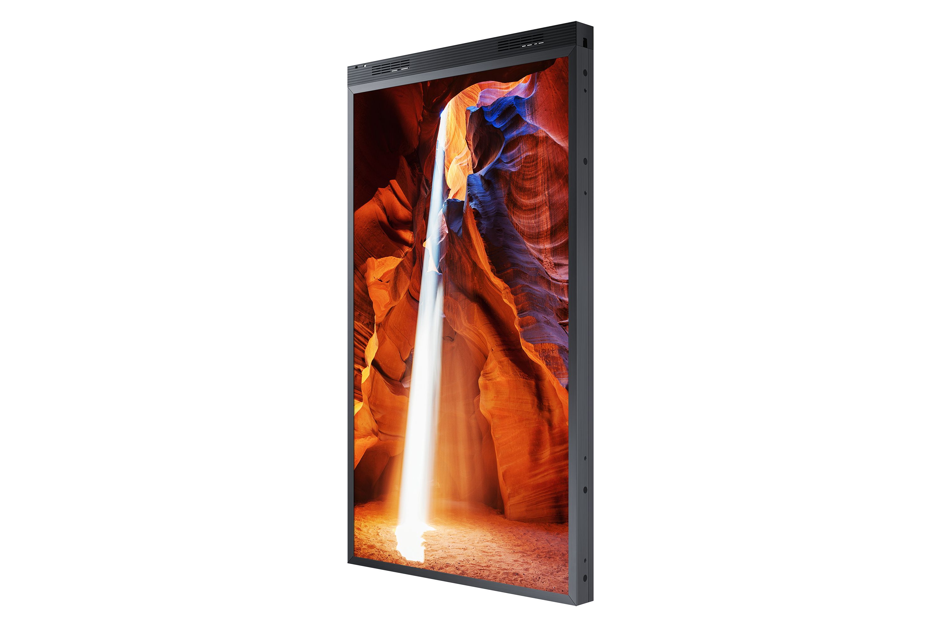 Samsung OM55N-DS dubbelzijdig high brightness etalage display voor digital signage schuin van rechtsvoor