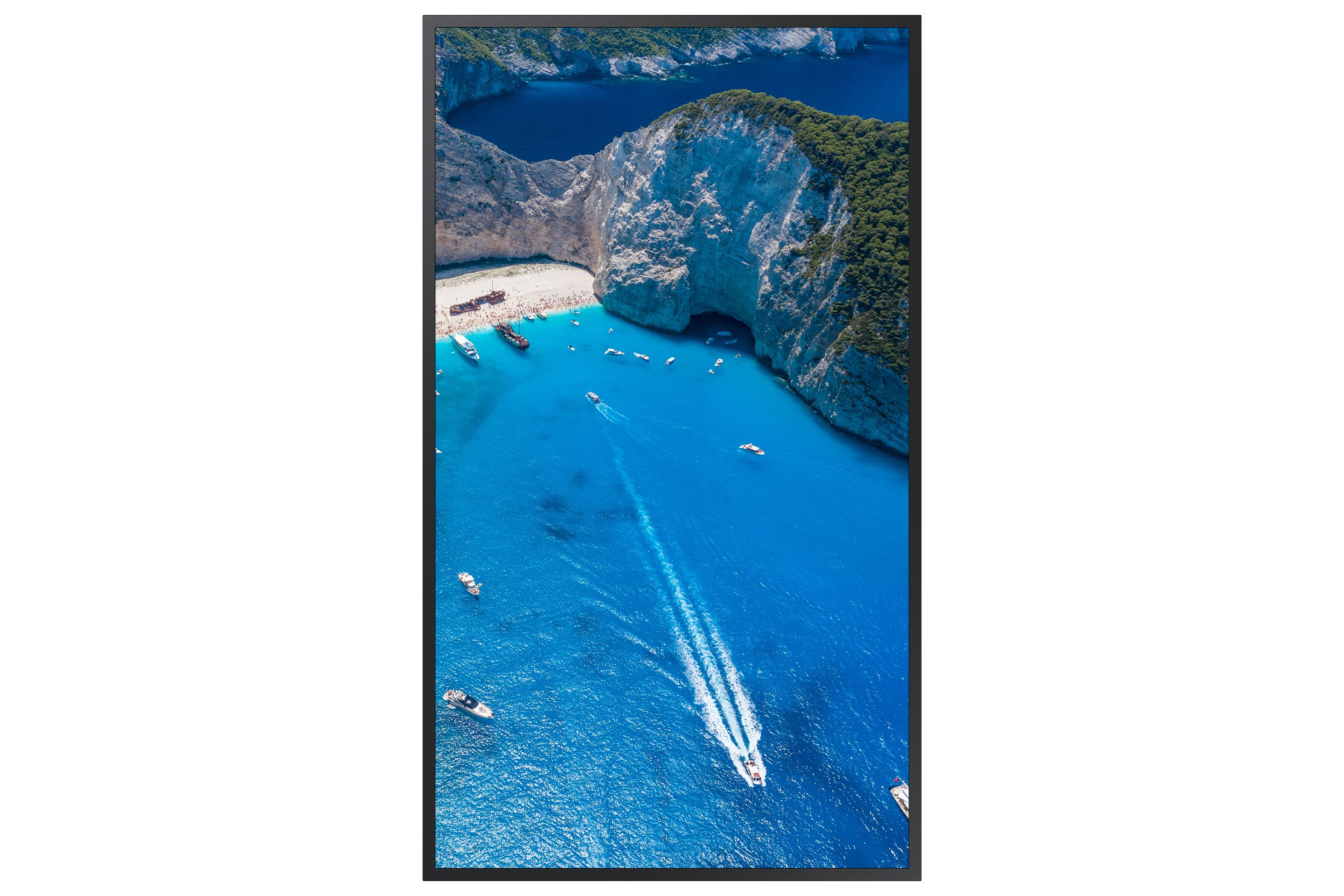 Voorkant Samsung OM75A 4K UHD High Brightness Etalage Display in portretmodus